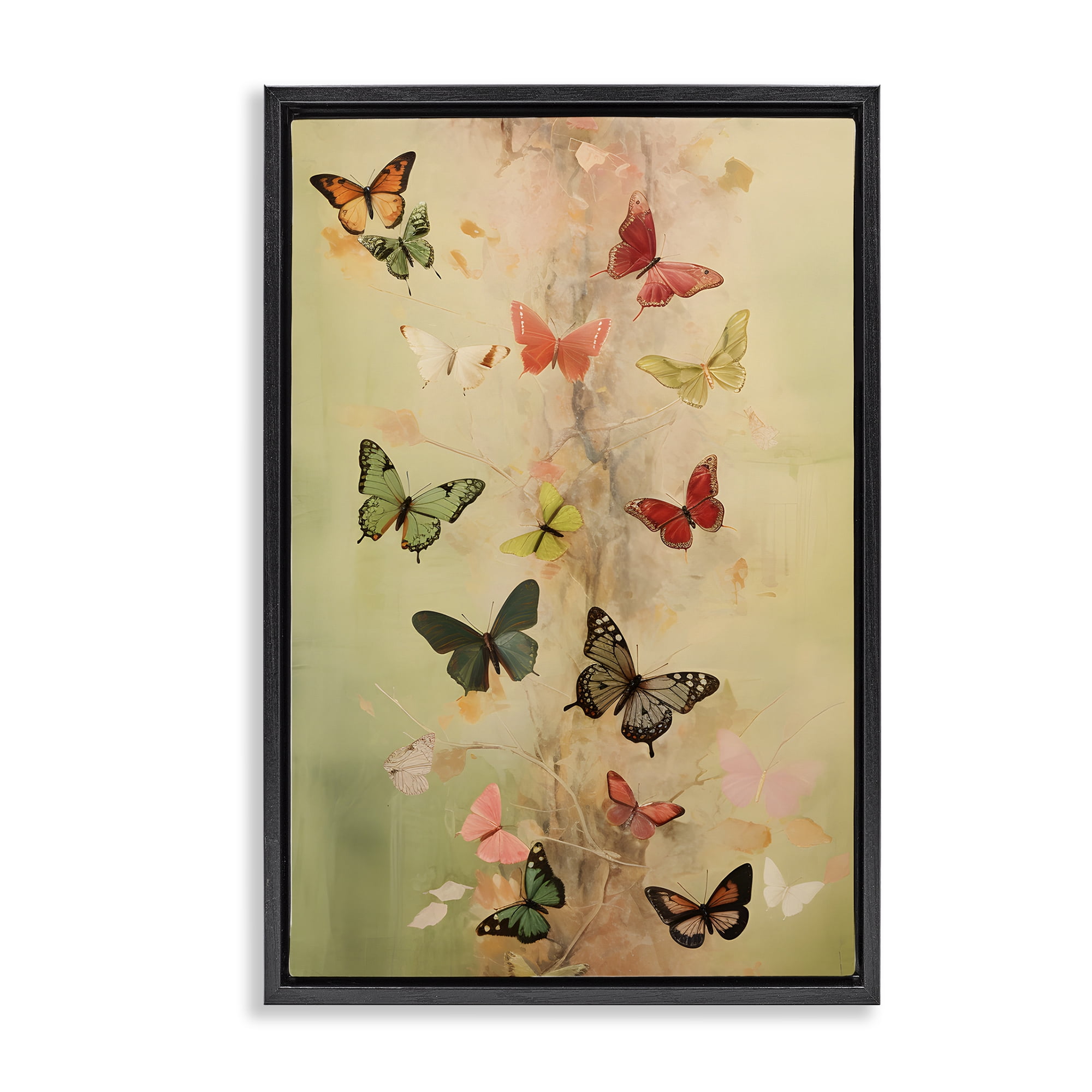 Stupell Industries Fluttering Butterfly Array Animals & Insects Painting Black Floater Framed Canvas Art Print Wall Art, 17 x 25