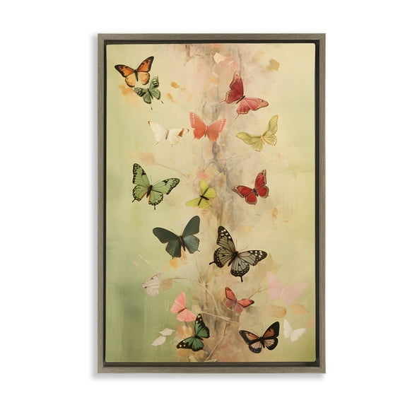 Stupell Industries Fluttering Butterfly Array Animals & Insects Painting Brown Floater Framed Canvas Art Print Wall Art, 21 x 31