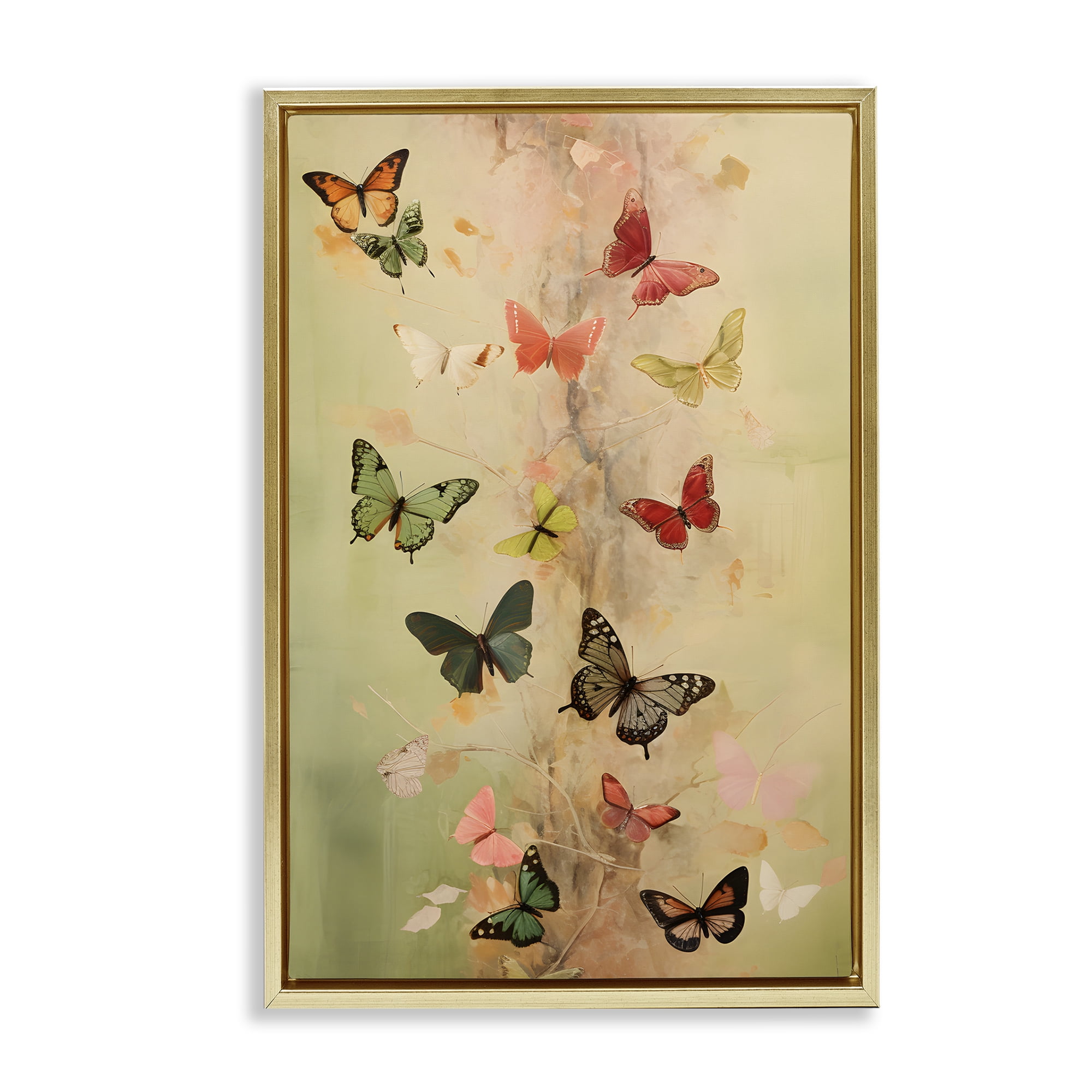 Stupell Industries Fluttering Butterfly Array Animals & Insects Painting Gold Floater Framed Canvas Art Print Wall Art, 17 x 25