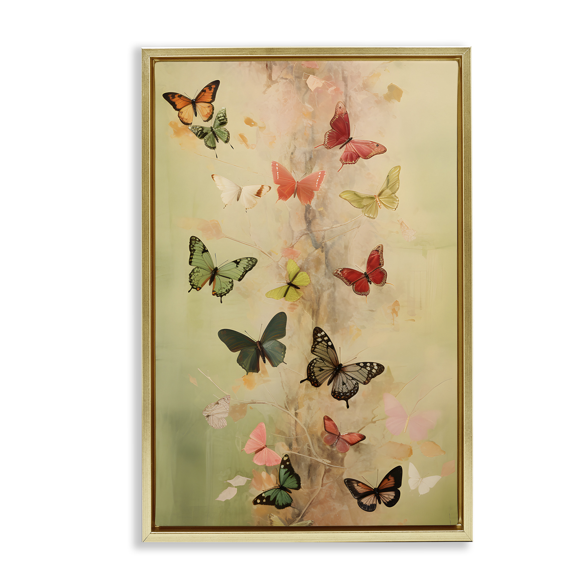 Stupell Industries Fluttering Butterfly Array Animals & Insects Painting Gold Floater Framed Canvas Art Print Wall Art, 21 x 31