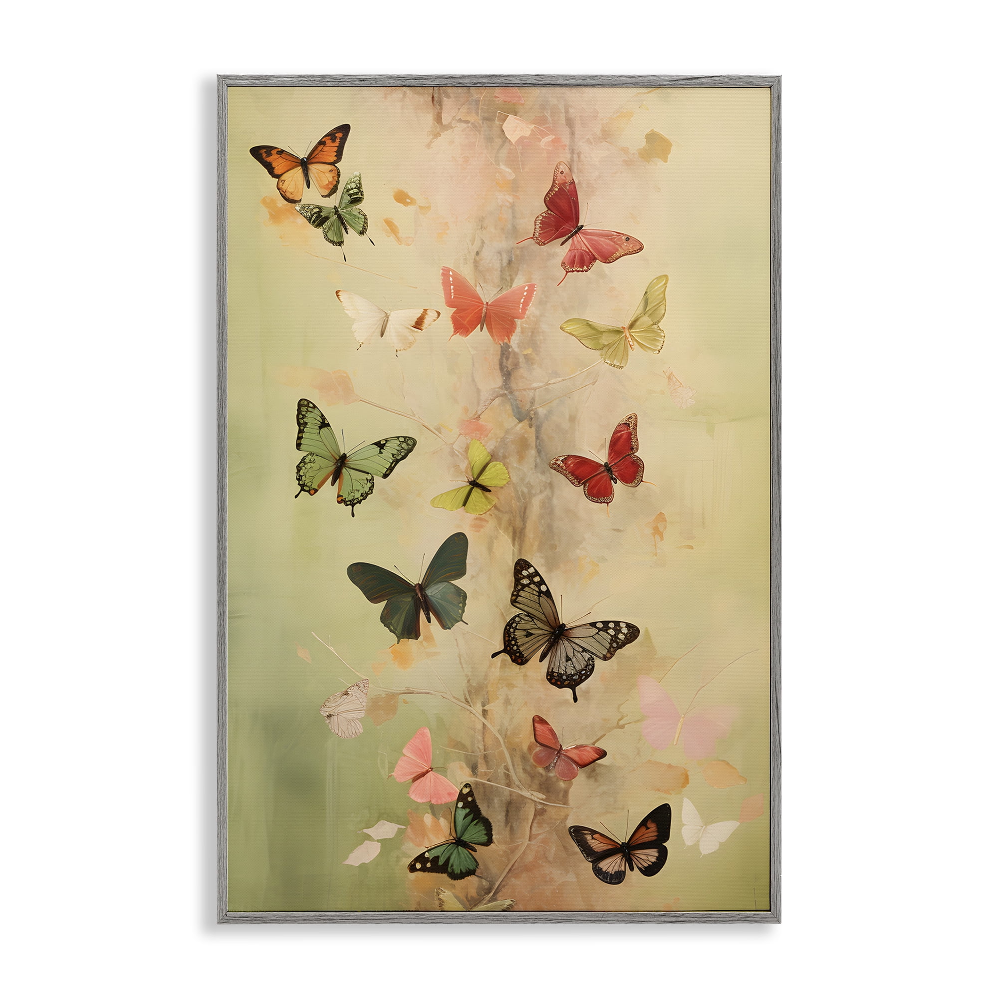 Stupell Industries Fluttering Butterfly Array Animals & Insects Painting Gray Framed Art Print Wall Art, 12 x 18