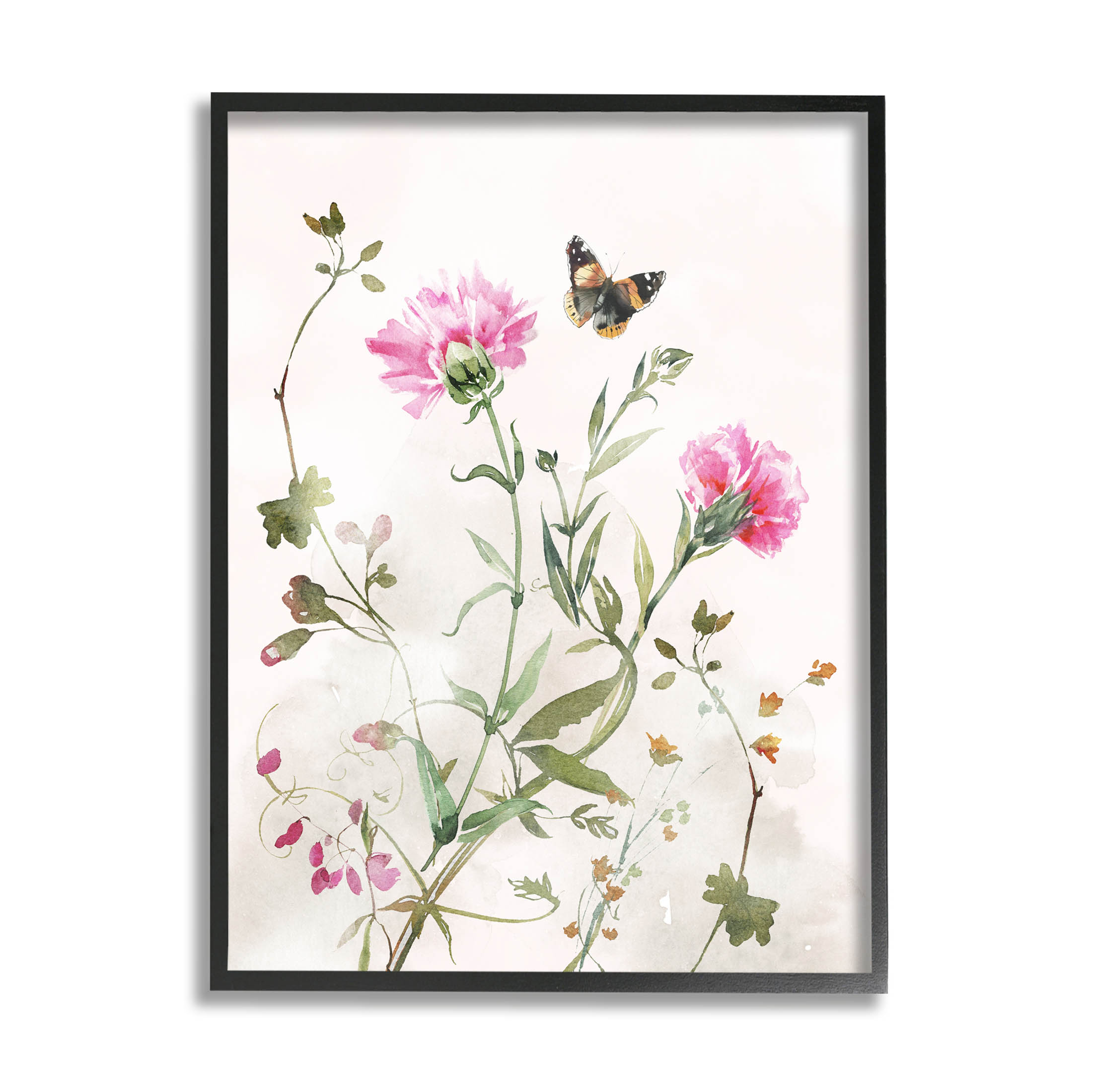 Stupell Industries Fluttering Butterfly Garden Blooms Graphic Art Black Framed Art Print Wall Art, Design by Nina Blue