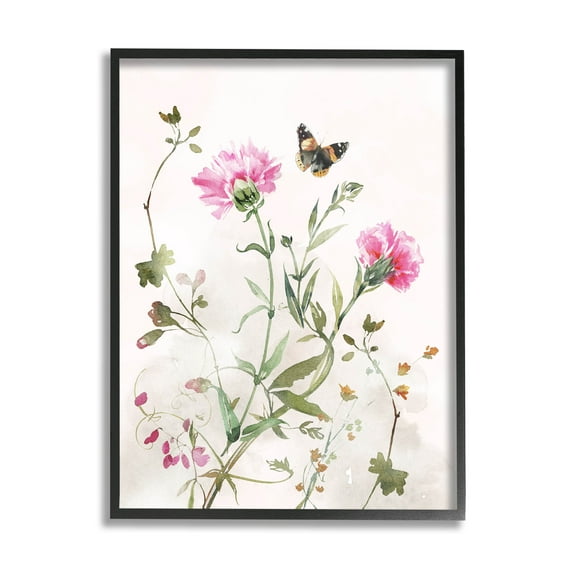 Stupell Industries Fluttering Butterfly Garden Blooms Graphic Art Black Framed Art Print Wall Art, Design by Nina Blue