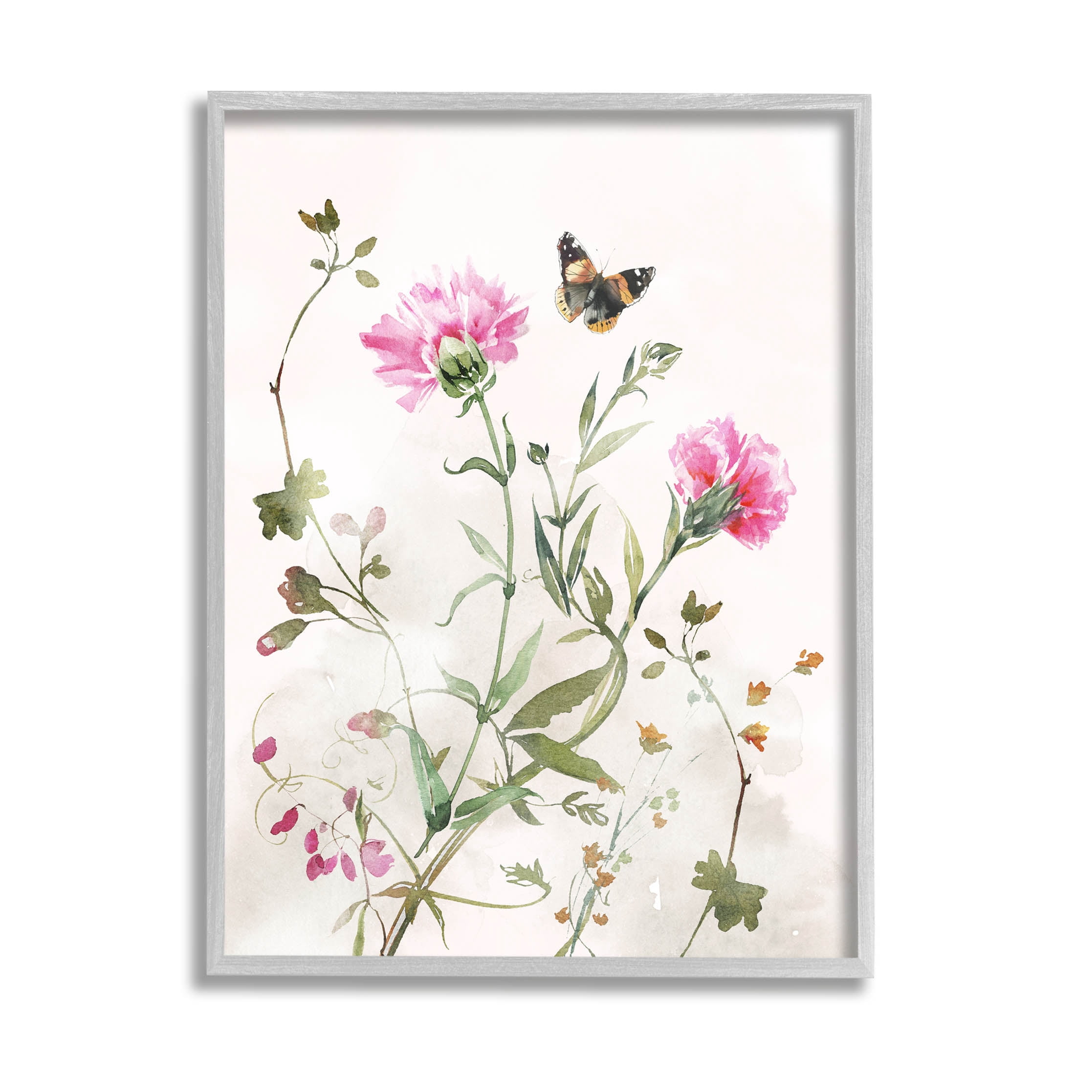 Stupell Industries Fluttering Butterfly Garden Blooms Graphic Art Gray Framed Art Print Wall Art, Design by Nina Blue