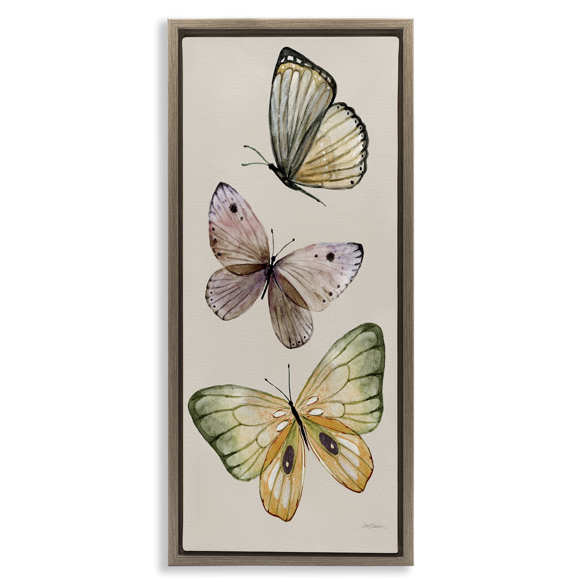 Stupell Industries Fluttering Butterfly Trio Animals & Insects Painting Brown Floater Framed Canvas Art Print Wall Art, 11 x 25