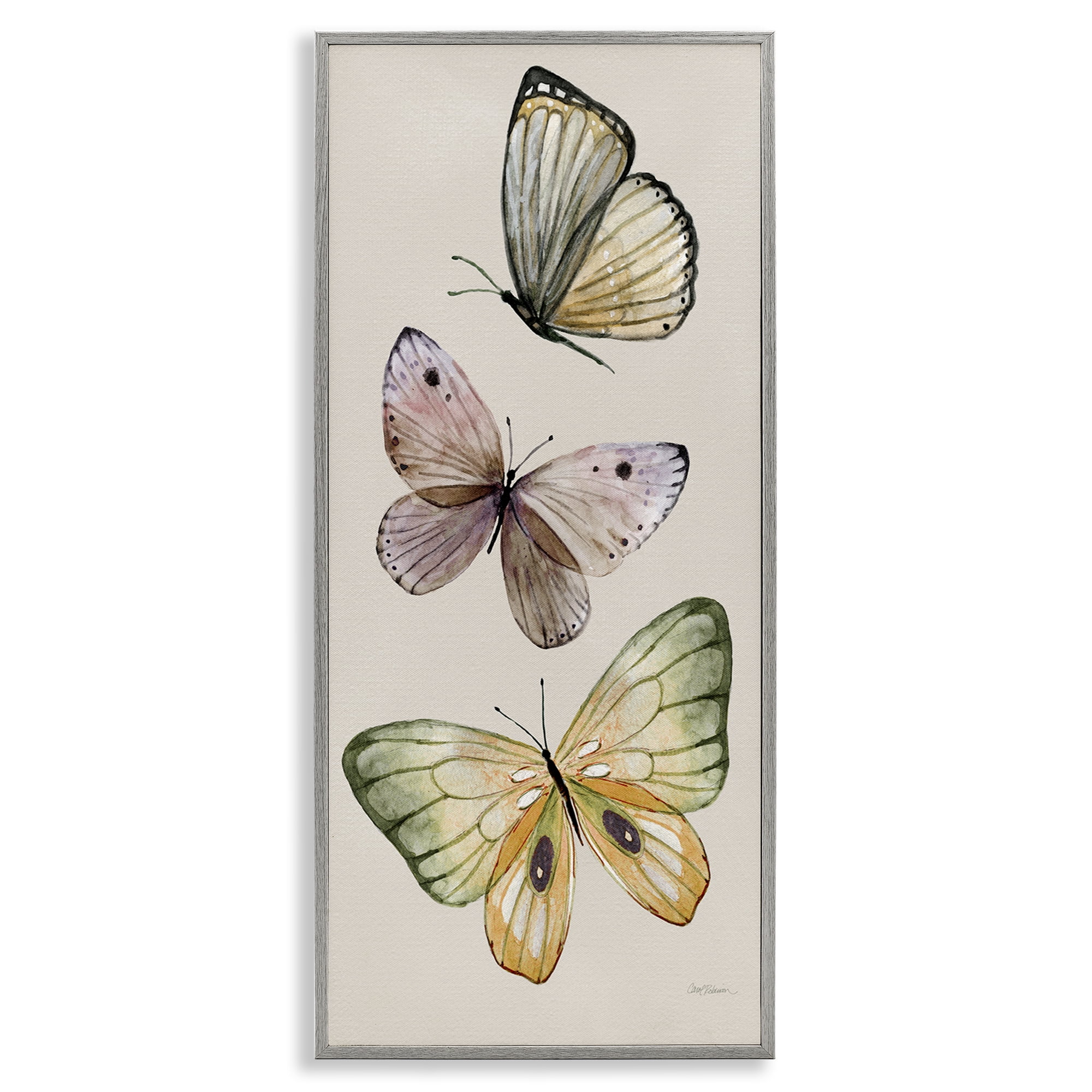 Stupell Industries Fluttering Butterfly Trio Animals & Insects Painting Gray Framed Art Print Wall Art, 13 x 30
