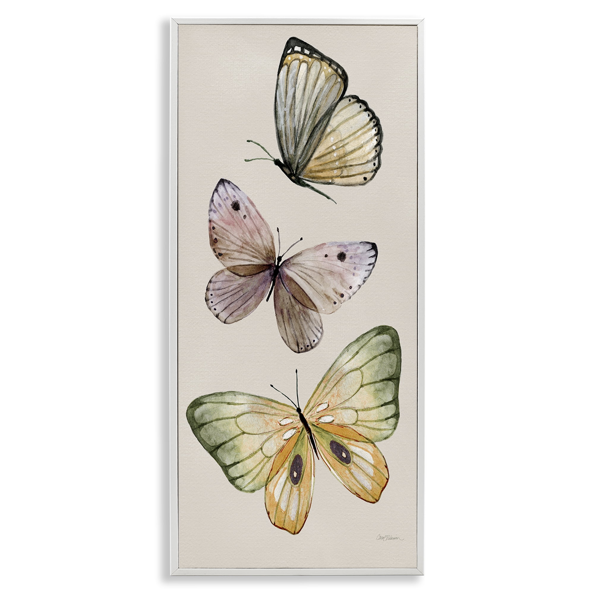 White Framed Butterfly Trio Canvas Print, 10 x 24