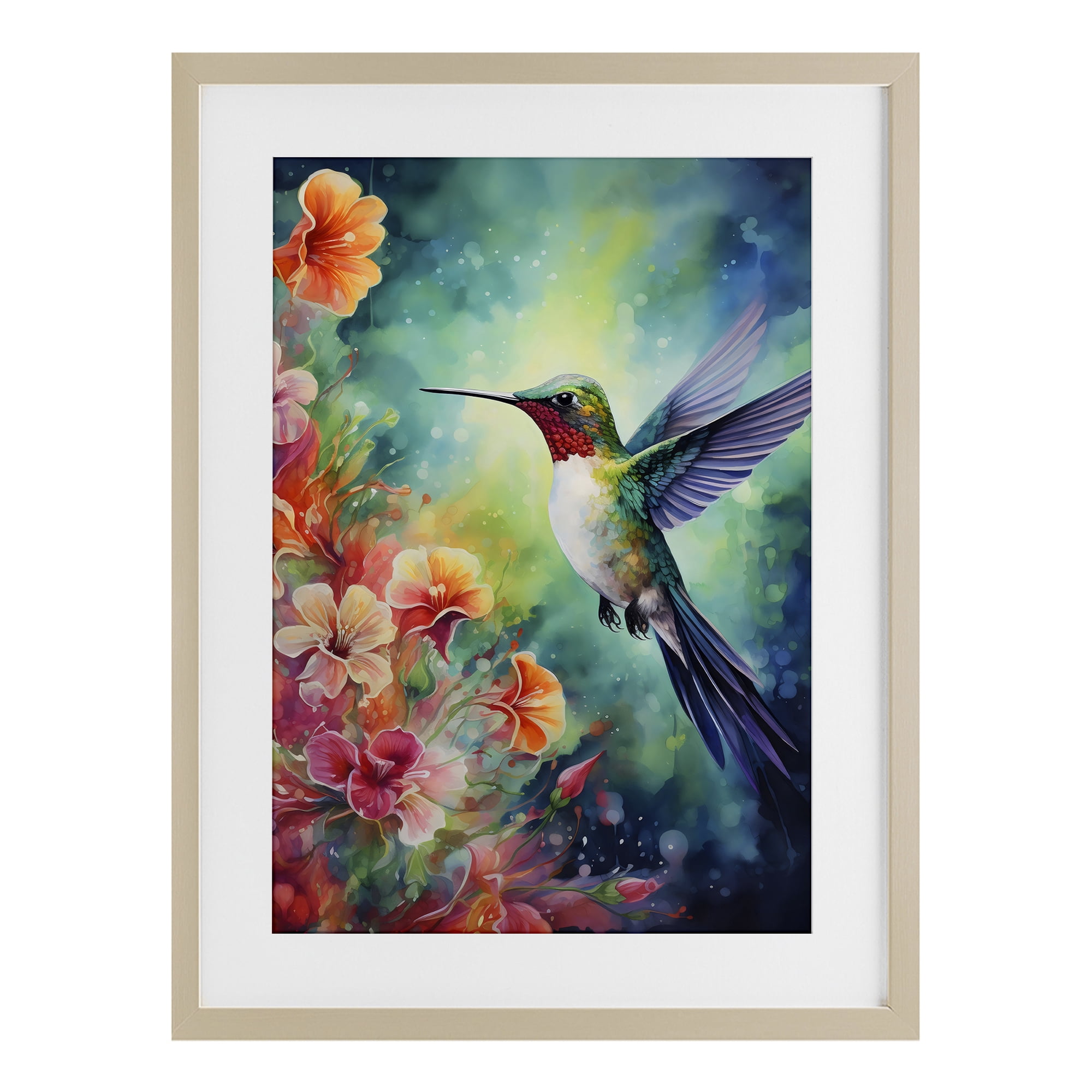 Stupell Industries Fluttering Hummingbird & Radiant Blossoms Birch Framed Print Under Glass, design by Creative Studio