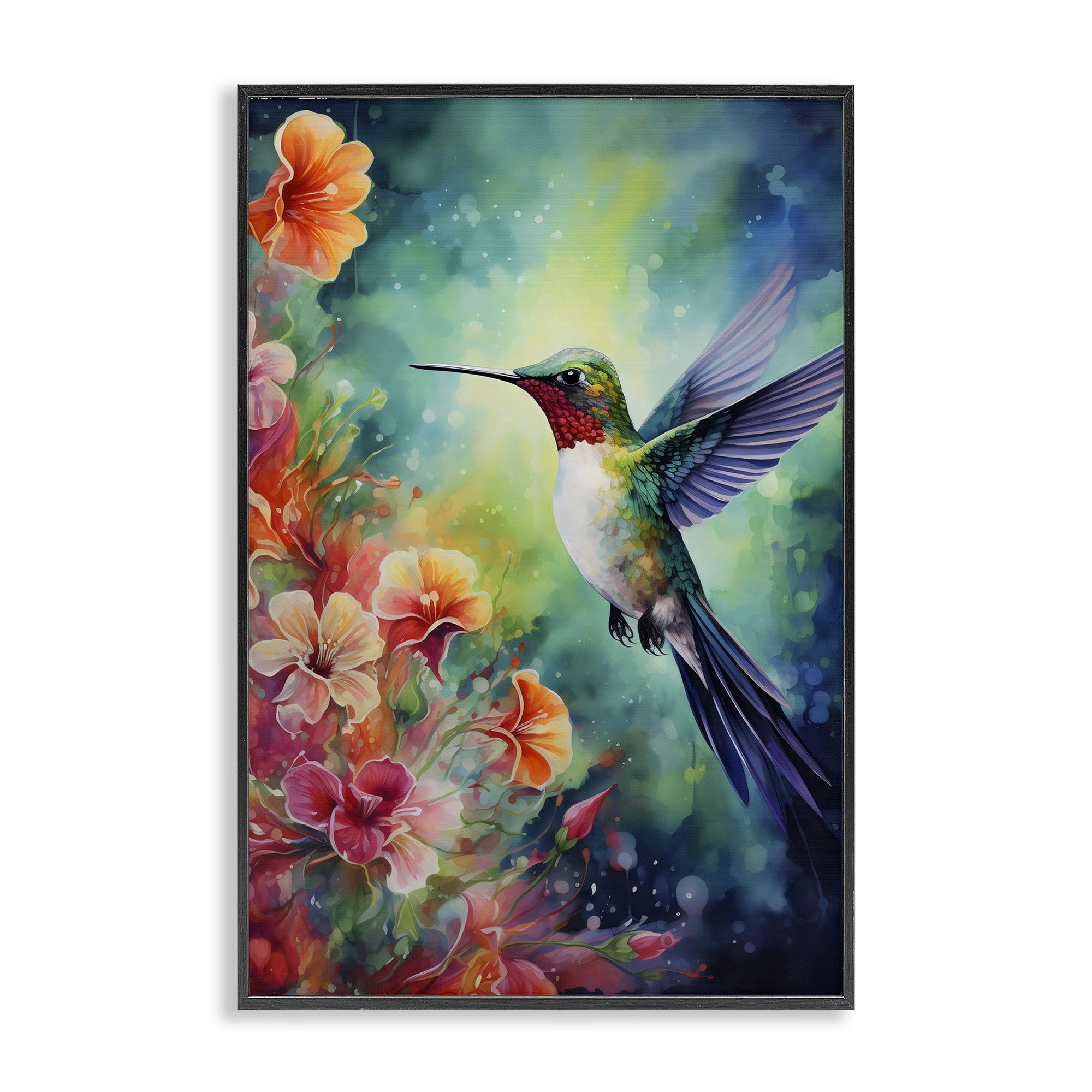 Stupell Industries Fluttering Hummingbird & Radiant Blossoms Black Framed Giclee Art, design by Creative Studio