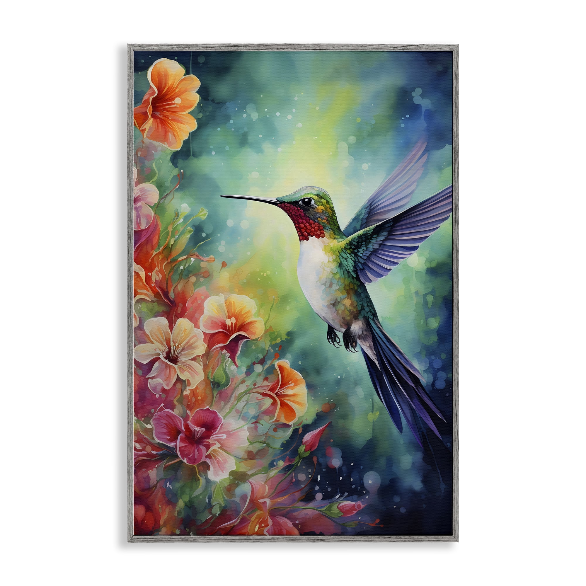 Stupell Industries Fluttering Hummingbird & Radiant Blossoms Gray Framed Giclee Art, design by Creative Studio