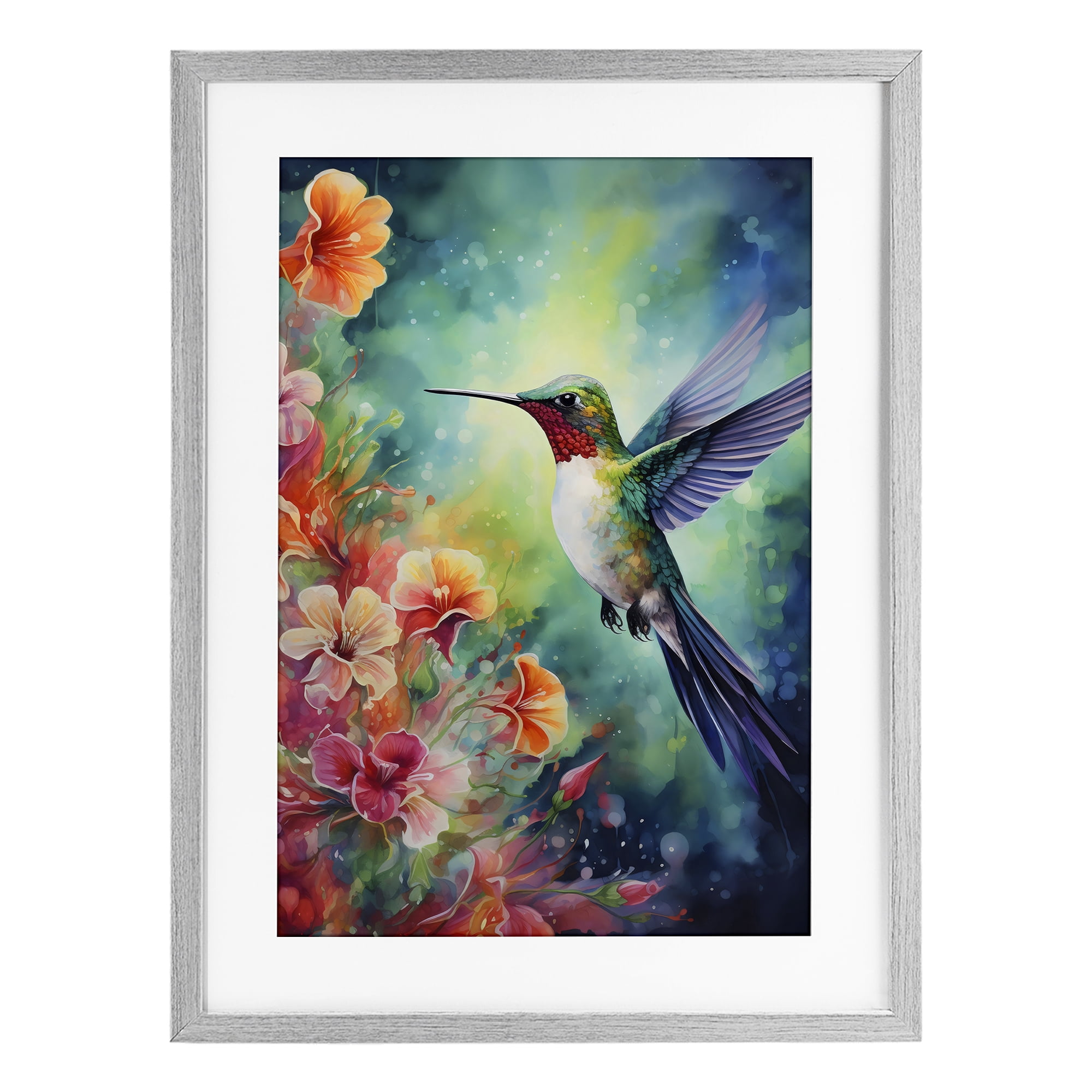 Stupell Industries Fluttering Hummingbird & Radiant Blossoms Gray Framed Print Under Glass, design by Creative Studio