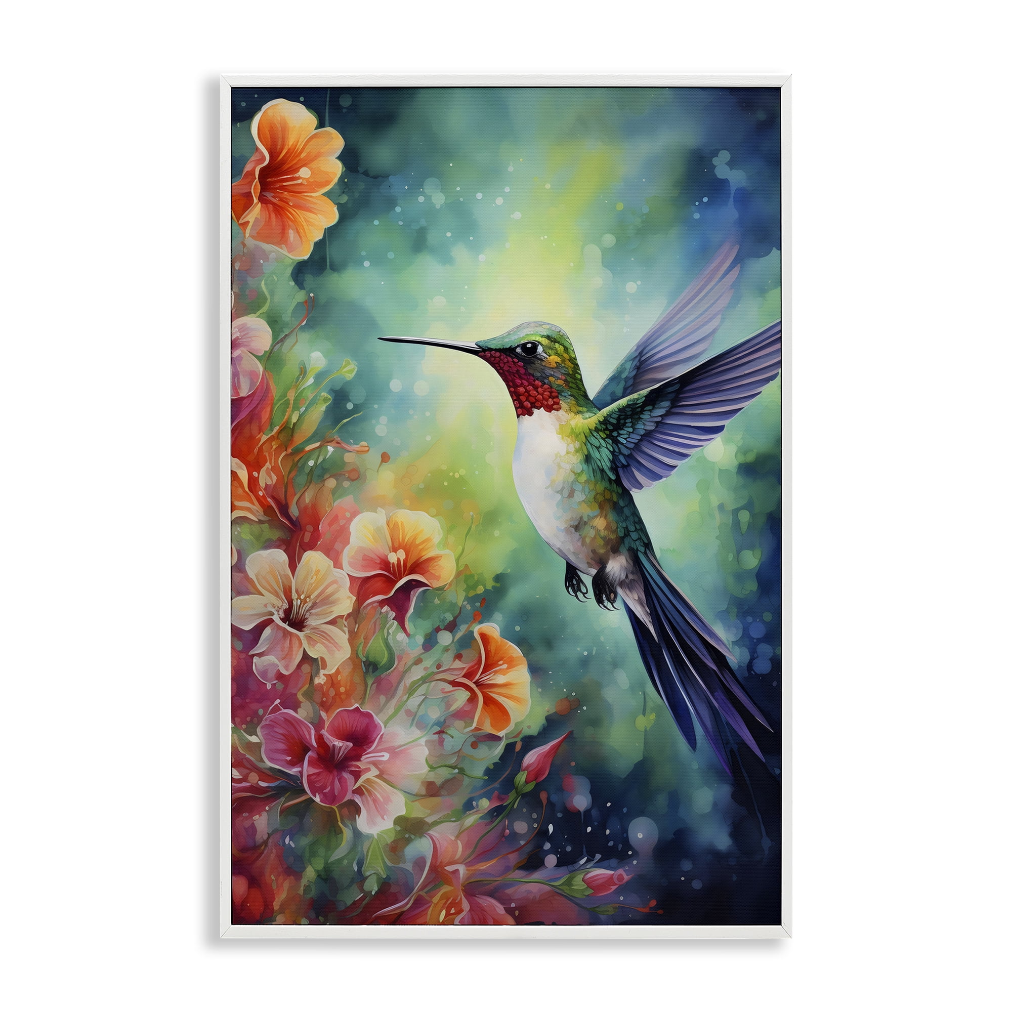 Stupell Industries Fluttering Hummingbird & Radiant Blossoms White Framed Giclee Art, design by Creative Studio