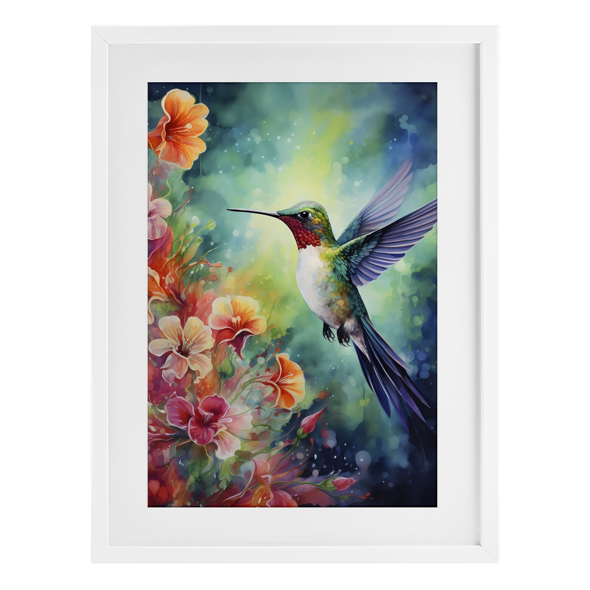 Stupell Industries Fluttering Hummingbird & Radiant Blossoms White Framed Print Under Glass, design by Creative Studio