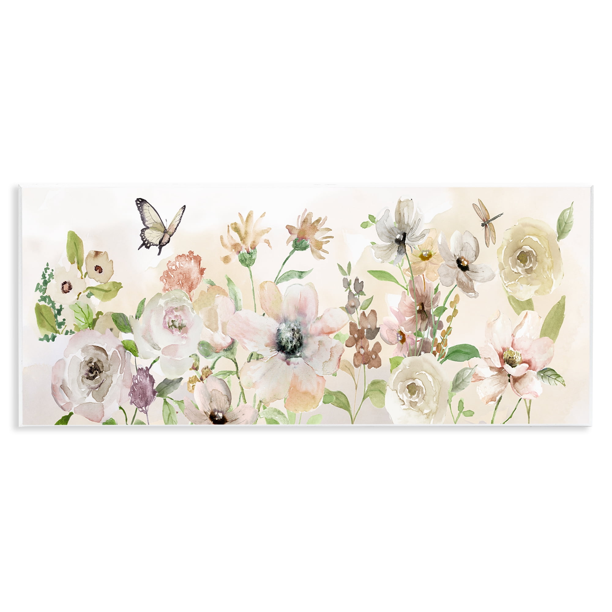 Stupell Industries Fluttering Insects & Florals Plants & Flowers Painting Unframed Art Print Wall Art, 17 x 7