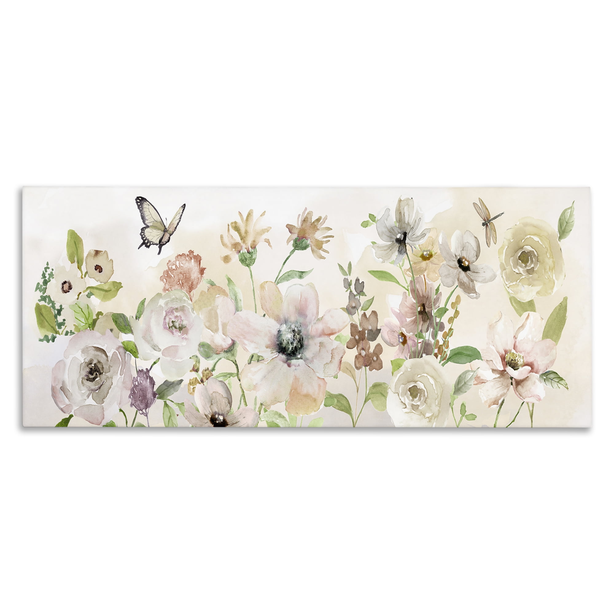 Stupell Industries Fluttering Insects & Florals Plants & Flowers Painting Wrapped Canvas Art Print Wall Art, 30 x 13