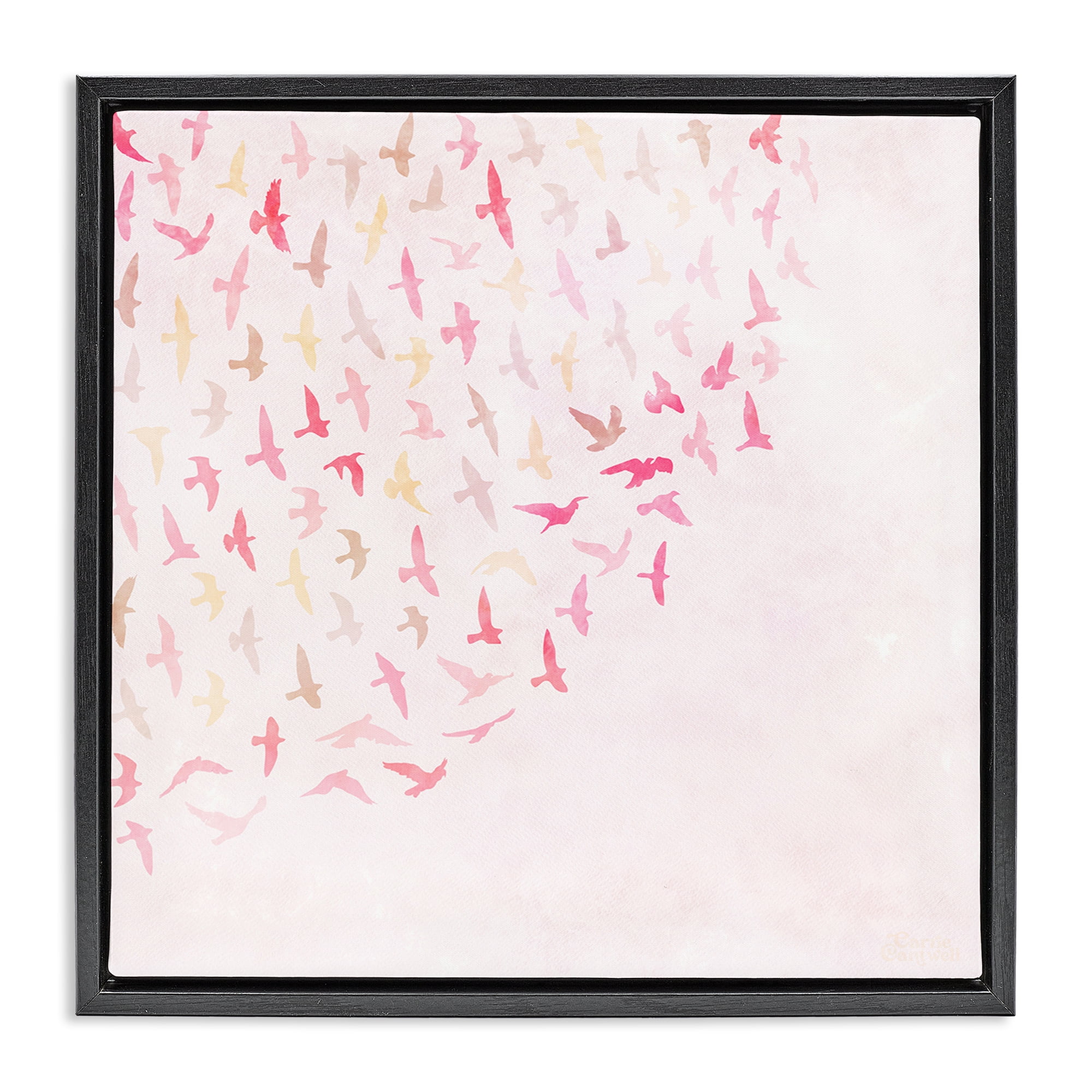 Stupell Industries Fluttering Pink Birds Animals & Insects Painting Black Floater Framed Canvas Art Print Wall Art, 18 x 18