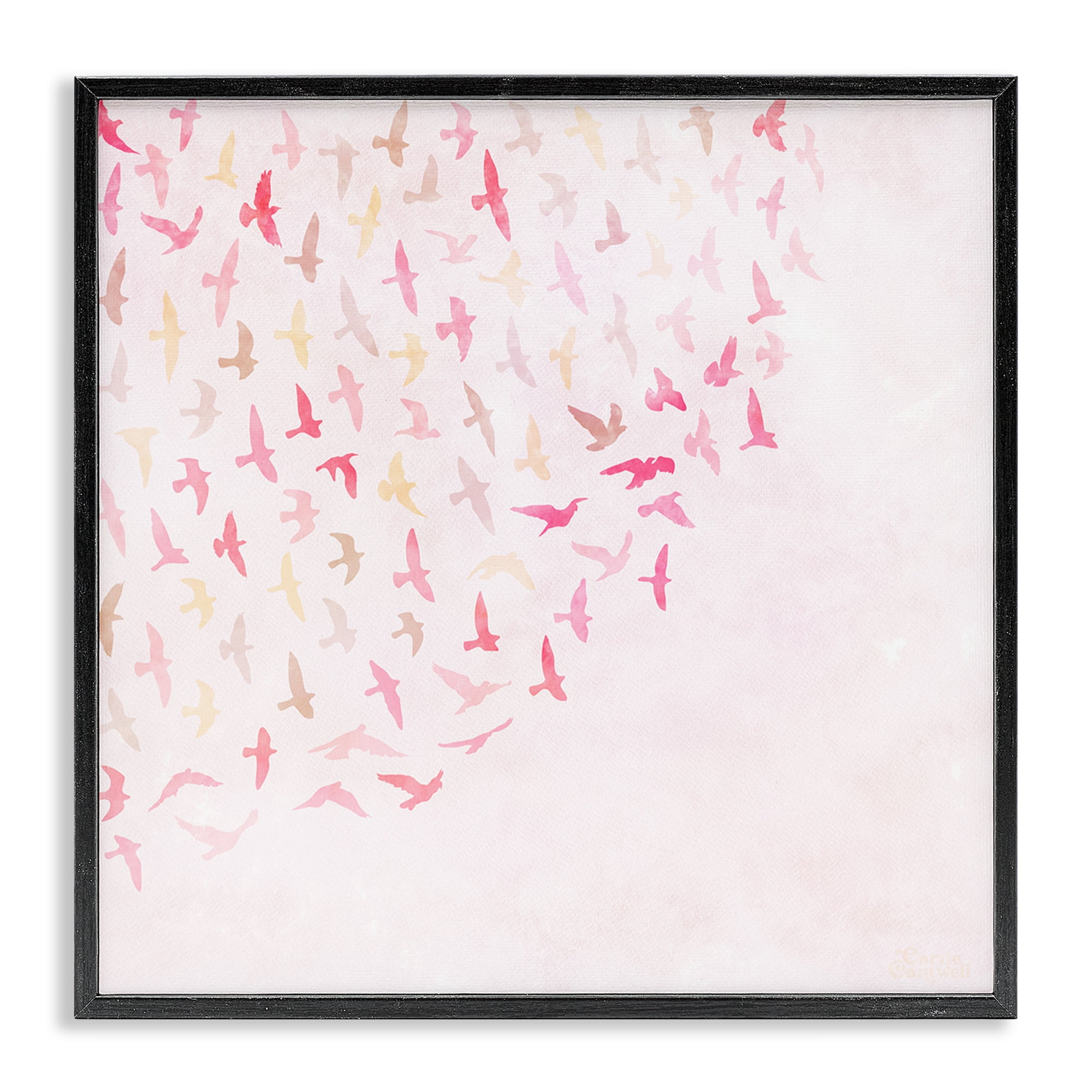 Stupell Industries Fluttering Pink Birds Animals & Insects Painting Black Framed Art Print Wall Art, 24 x 24
