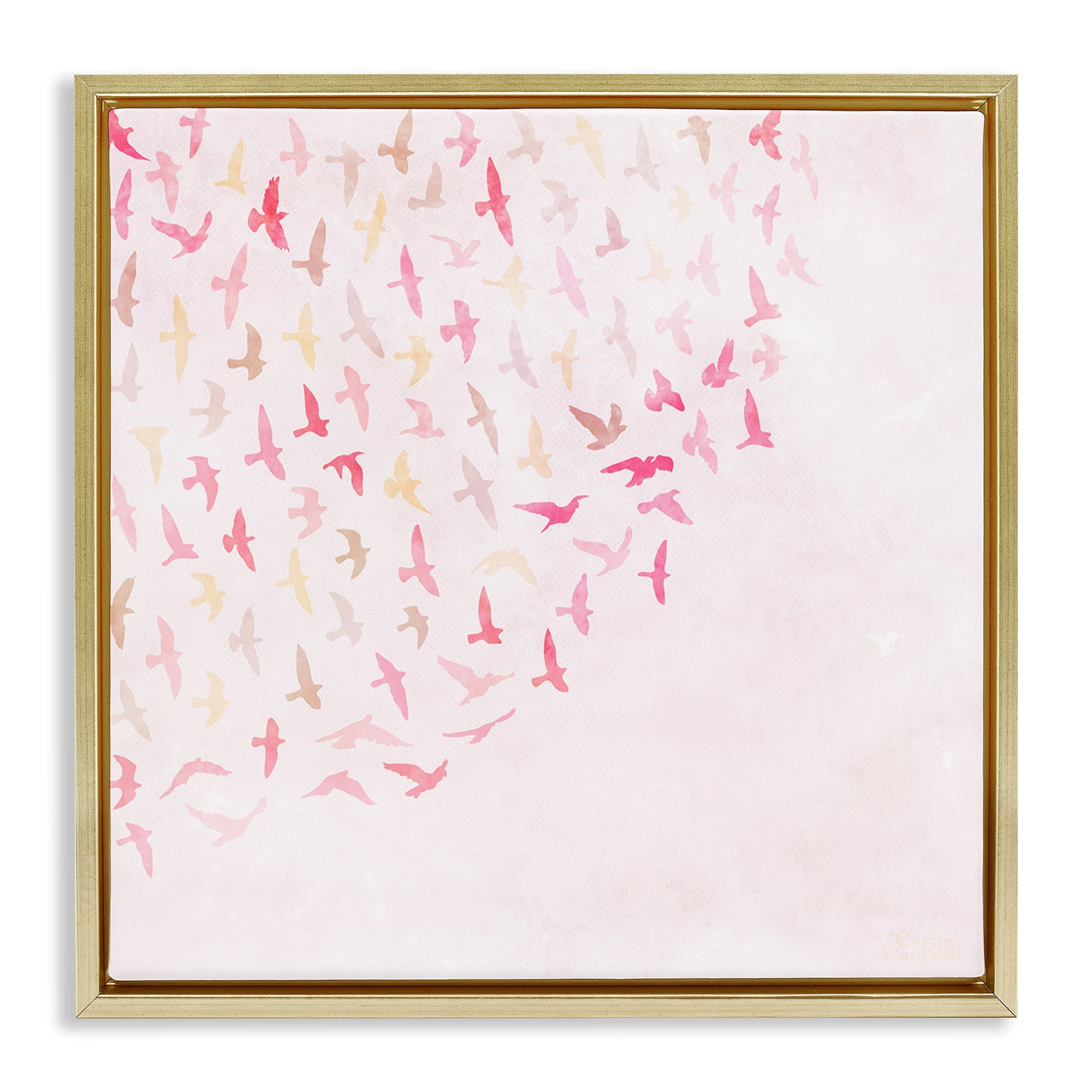 Stupell Industries Fluttering Pink Birds Animals & Insects Painting Gold Floater Framed Canvas Art Print Wall Art, 25 x 25