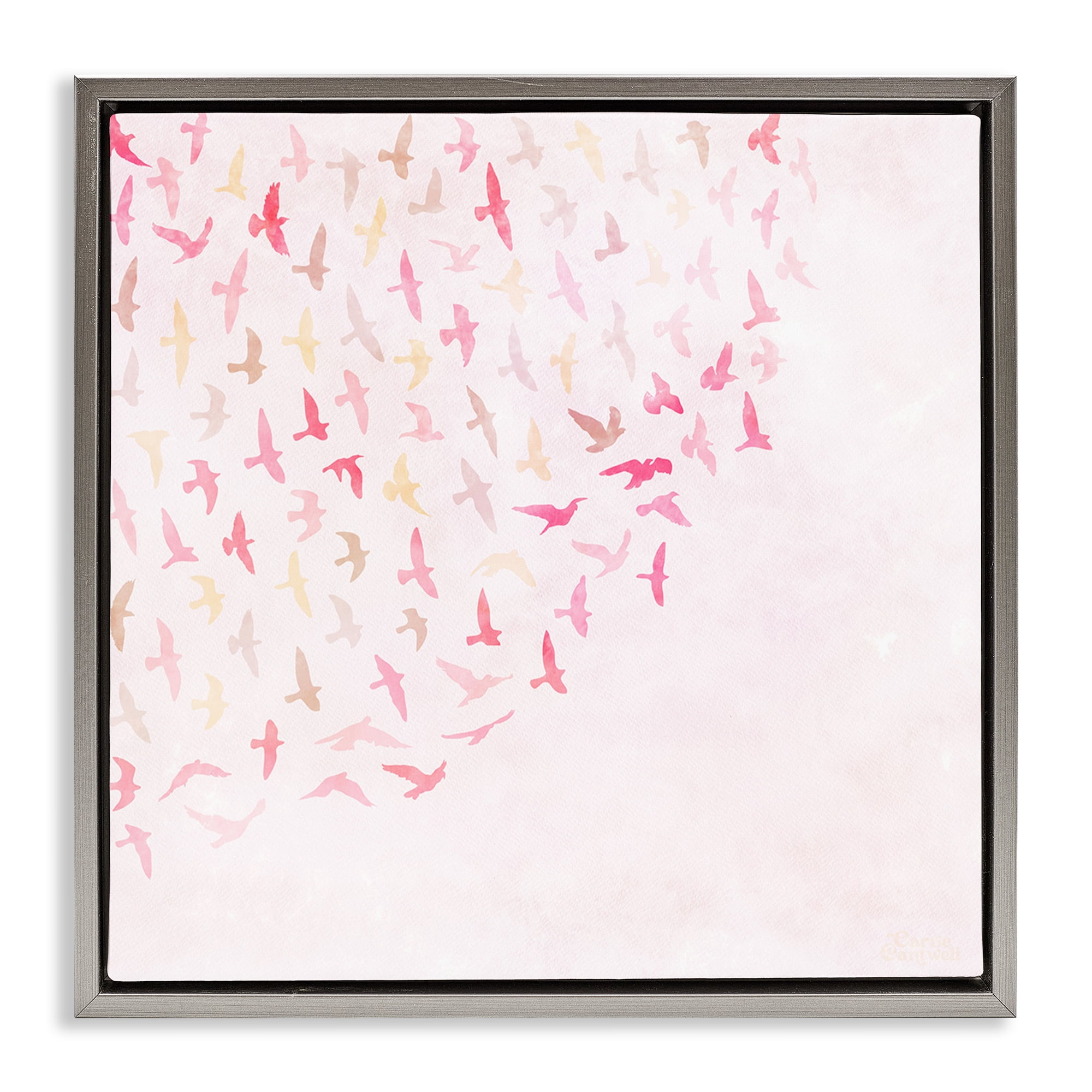 Stupell Industries Fluttering Pink Birds Animals & Insects Painting Gray Floater Framed Canvas Art Print Wall Art, 25 x 25