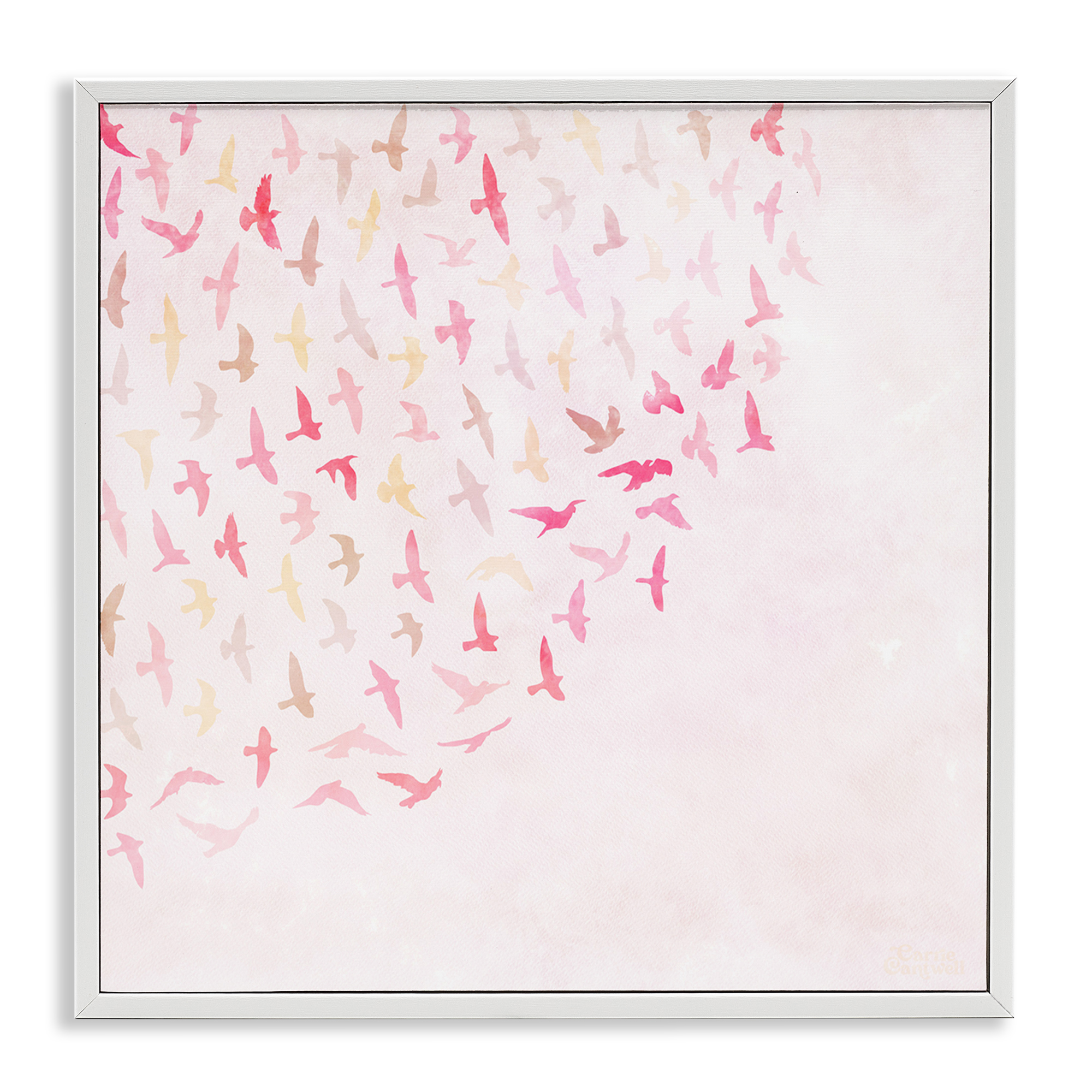 Stupell Industries Fluttering Pink Birds Animals & Insects Painting White Framed Art Print Wall Art, 24 x 24