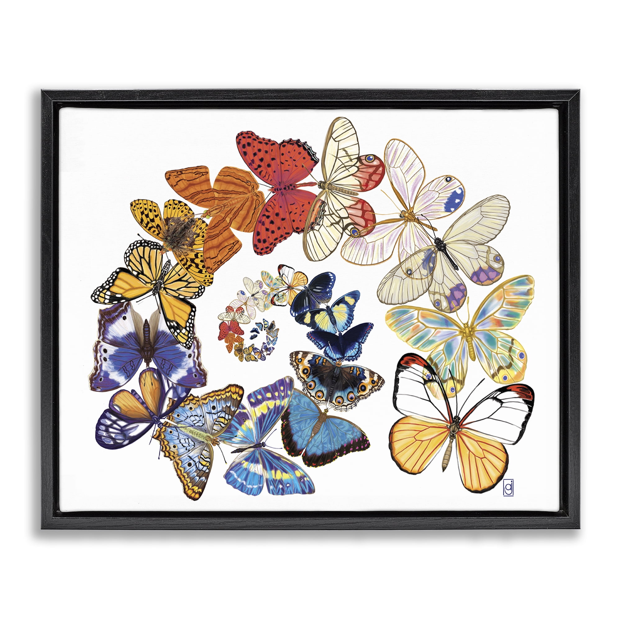 Stupell Industries Fly Away Butterflies Animals Painting Black Floater Framed Canvas Art Print Wall Art, 31 x 25