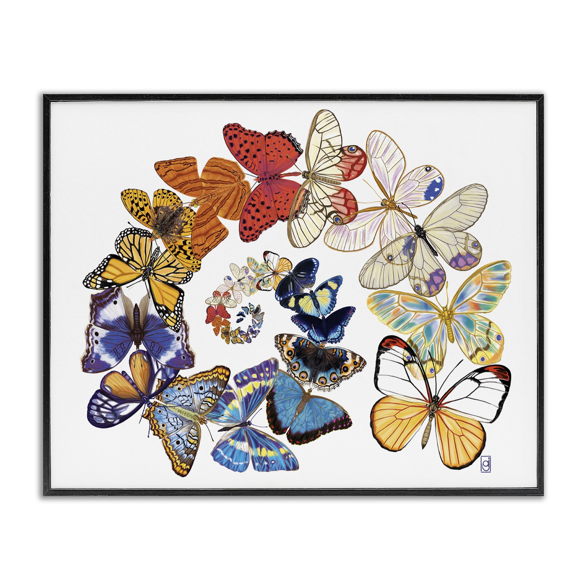 Stupell Industries Fly Away Butterflies Animals Painting Black Framed Art Print Wall Art, 20 x 16