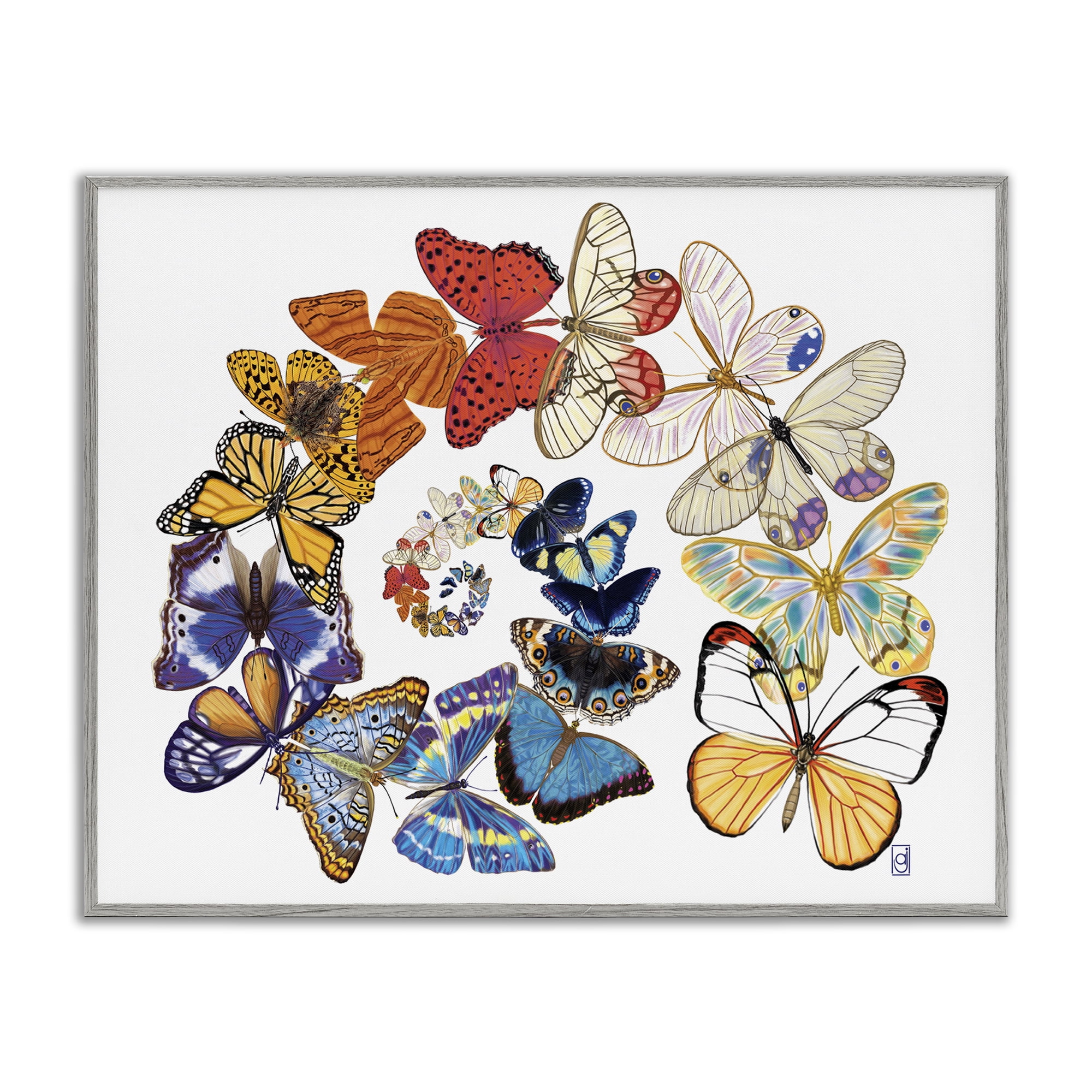 Stupell Industries Fly Away Butterflies Animals Painting Gray Framed Art Print Wall Art, 14 x 11