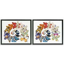 Stupell Industries Fly Away Butterfly Spirals Animals Painting Black Floater Framed Canvas Art Print Wall Art, 21 x 17, Set of 2
