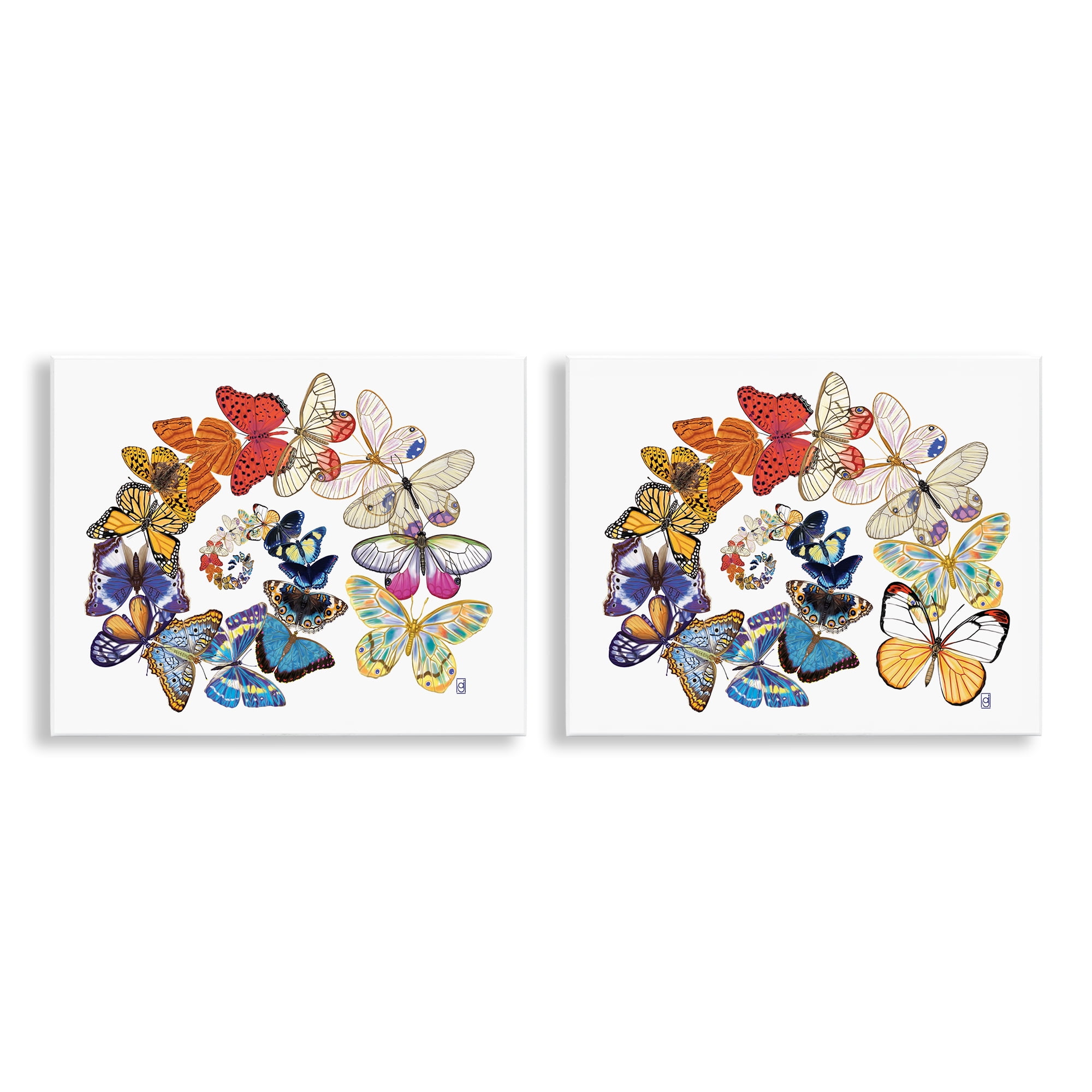 Stupell Industries Fly Away Butterfly Spirals Animals Painting Unframed Art Print Wall Art, 14 x 11, Set of 2