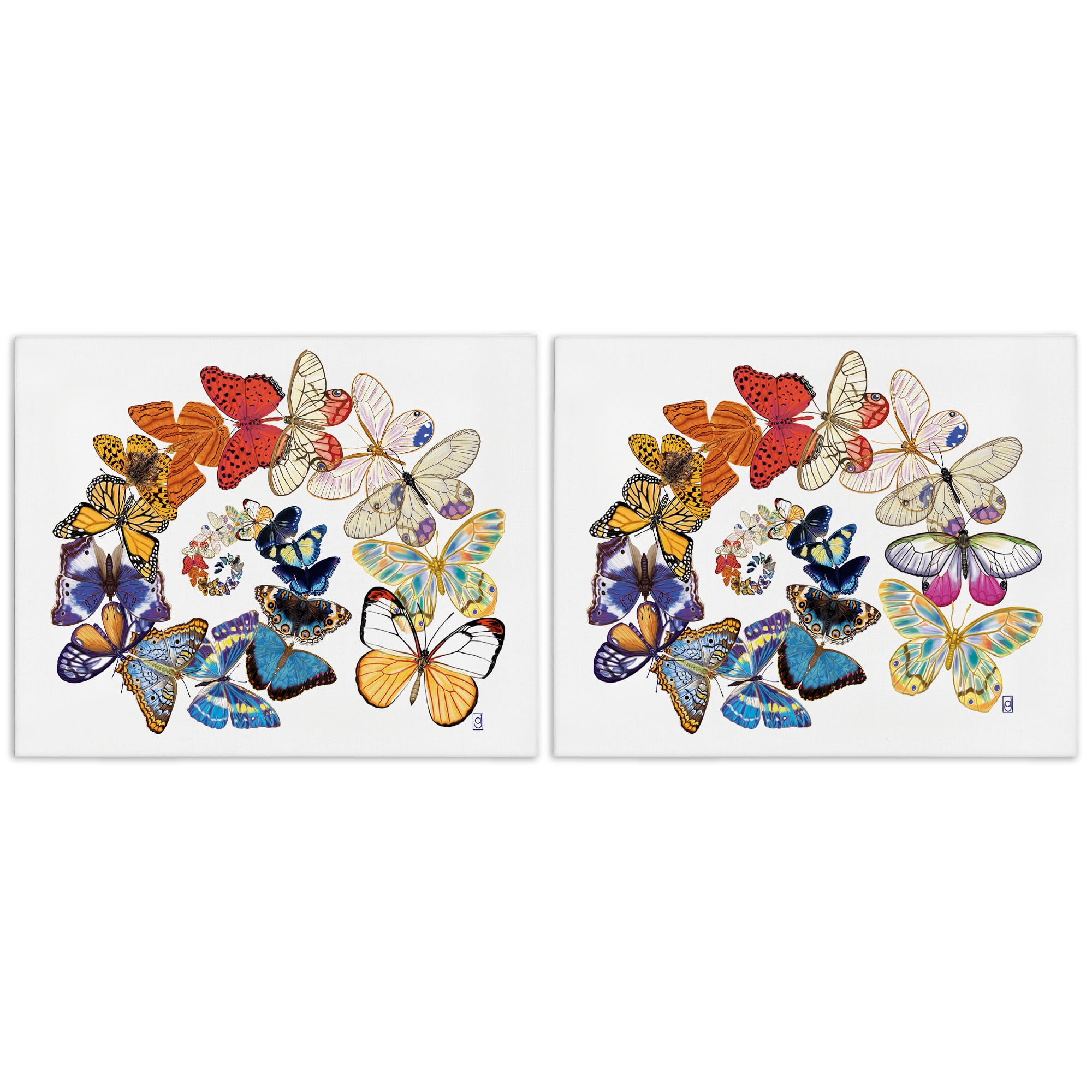 Stupell Industries Fly Away Butterfly Spirals Animals Painting Wrapped Canvas Art Print Wall Art, 20 x 16, Set of 2