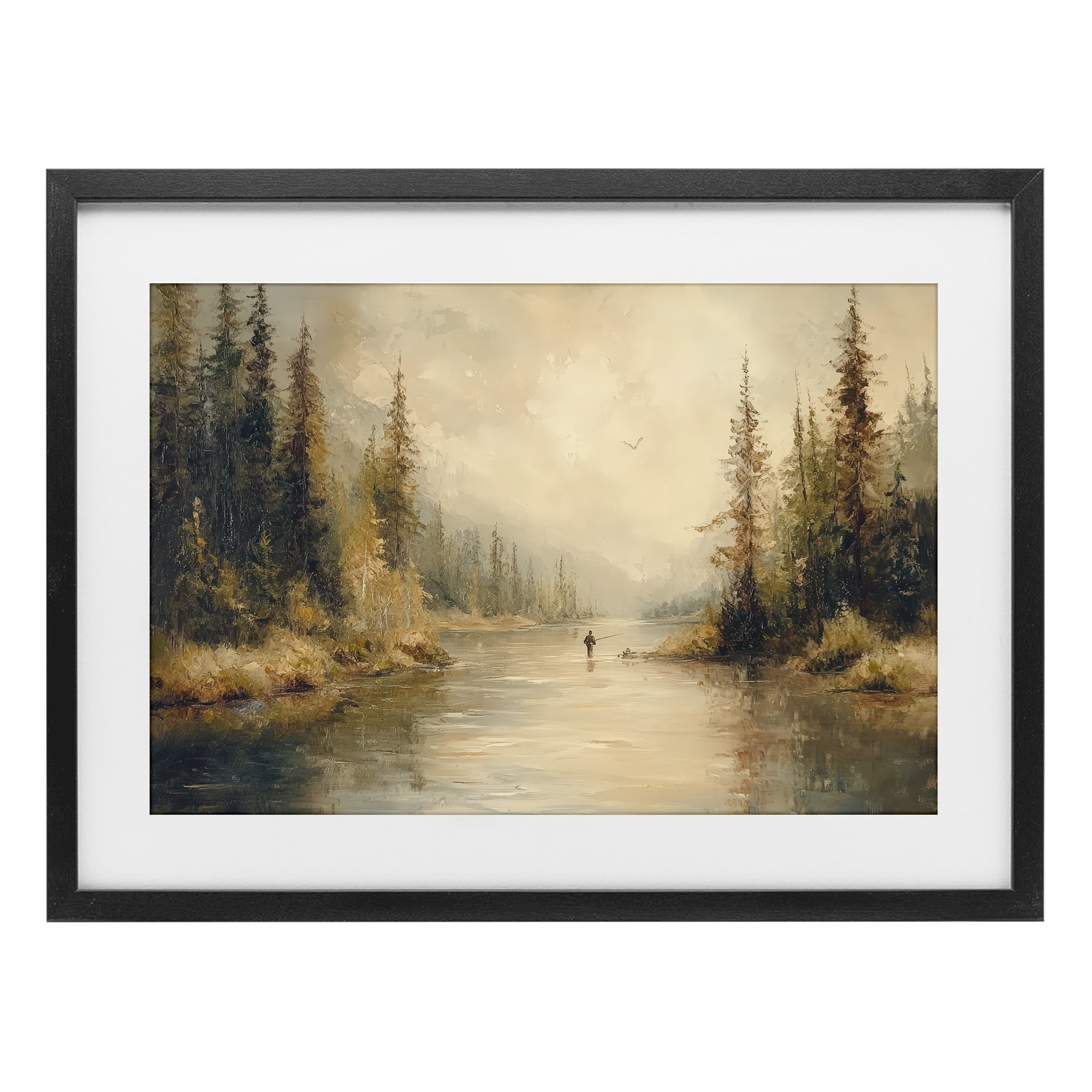 Stupell Industries Fly Fisher at Misty River Black Framed Print Under Glass, design by Petal Prints Design