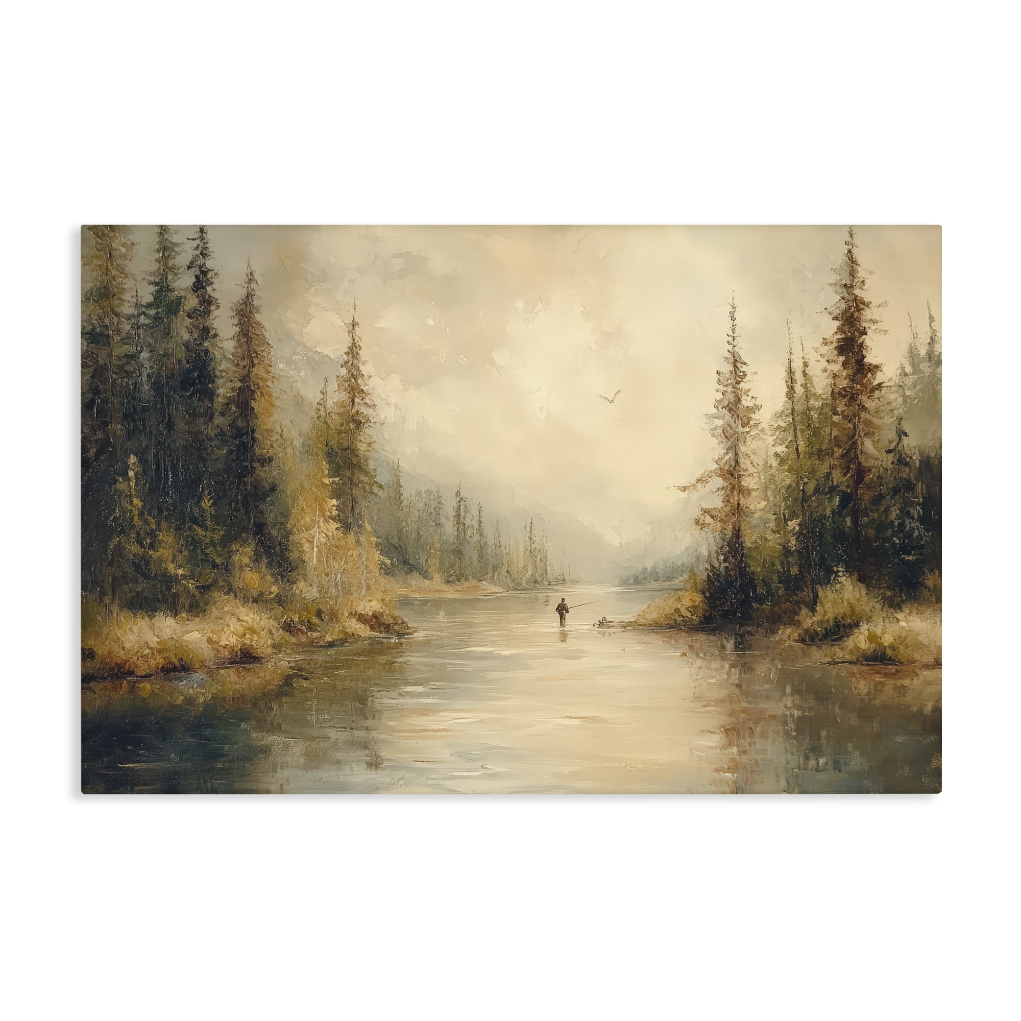 Stupell Industries Fly Fisher at Misty River Canvas Wall Art, design by Petal Prints Design