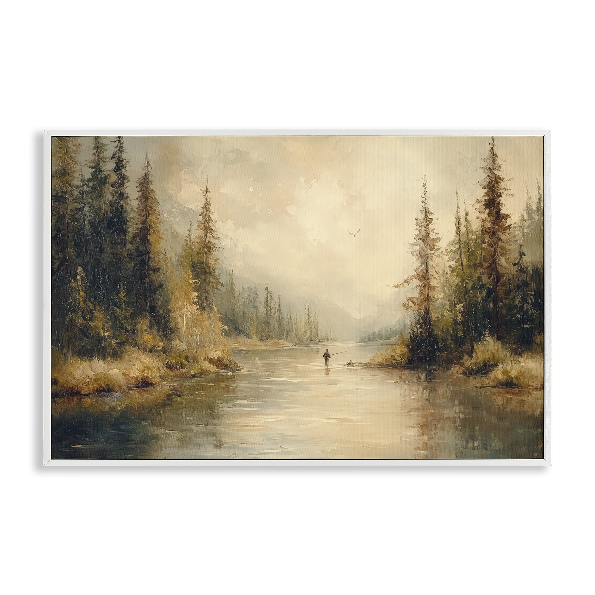 Stupell Industries Fly Fisher at Misty River White Framed Giclee Art, design by Petal Prints Design