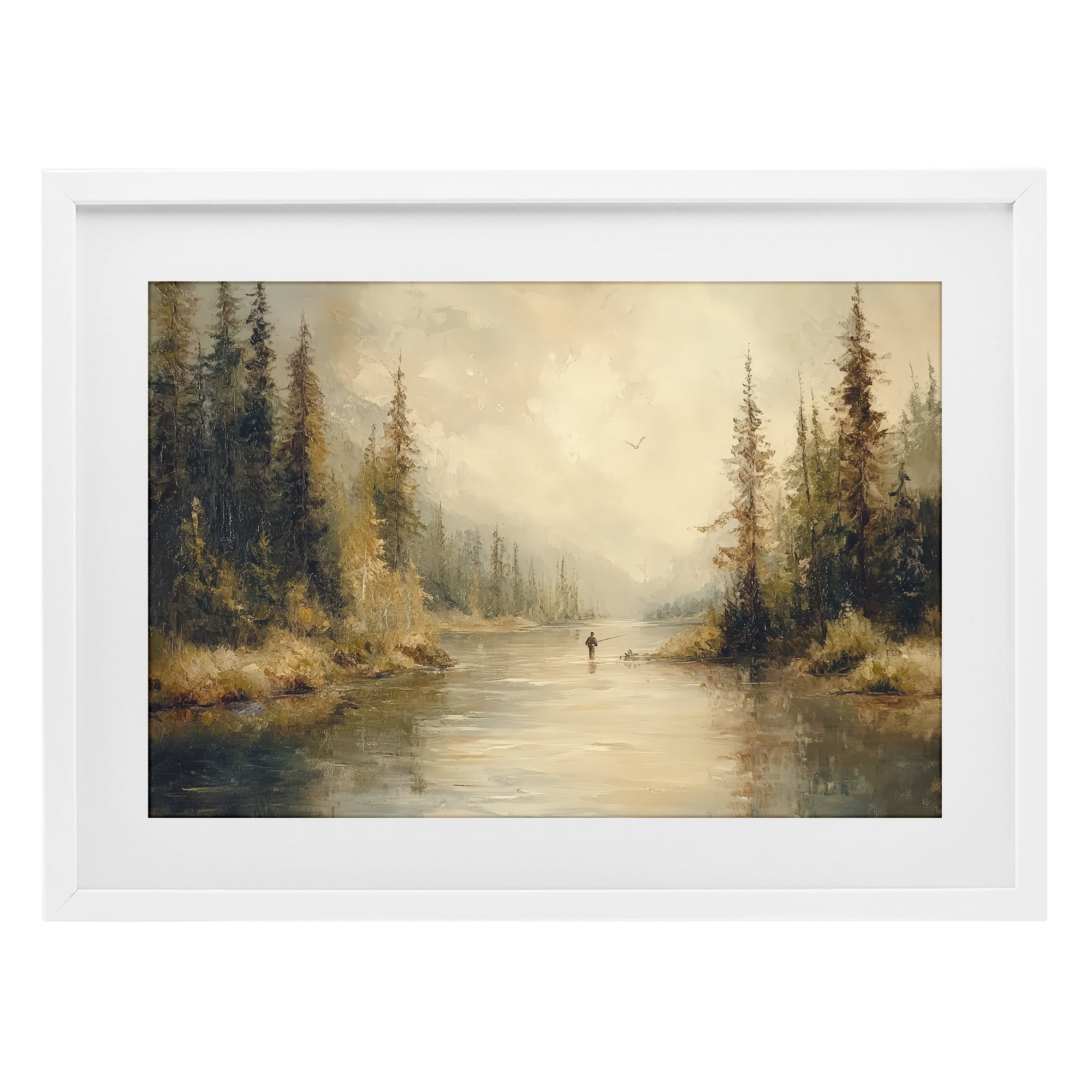 Stupell Industries Fly Fisher at Misty River White Framed Print Under Glass, design by Petal Prints Design