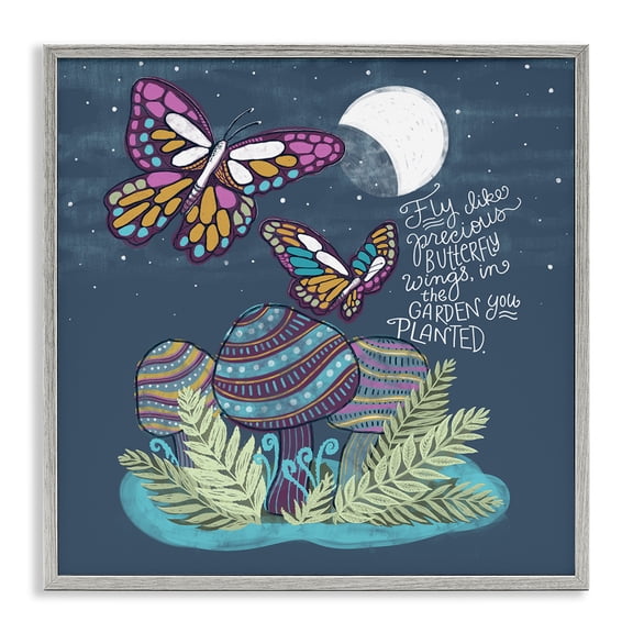 Stupell Industries Fly Like Precious Butterfly Wings Quotes and Sayings Painting Gray Framed Art Print Wall Art, 17 x 17