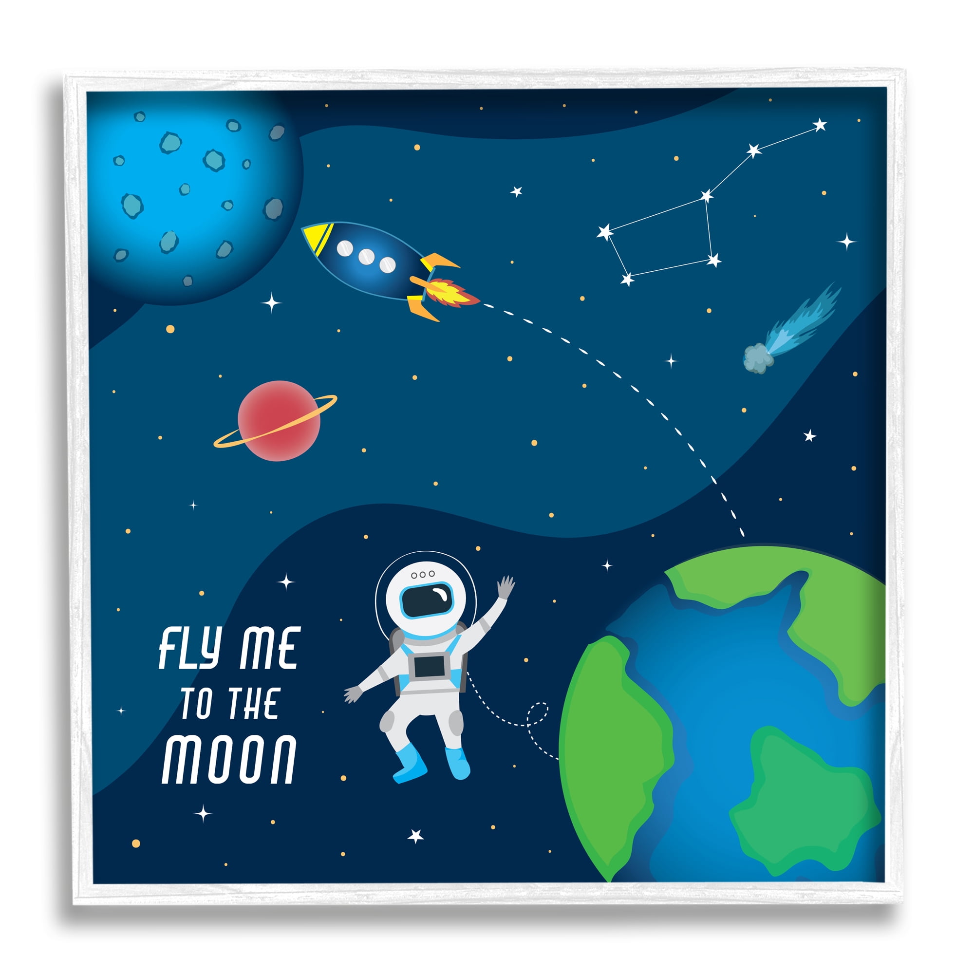 Stupell Industries Fly Me To The Moon Silly Astronaut Outer Space, 24 x 24, Designed by AE Design