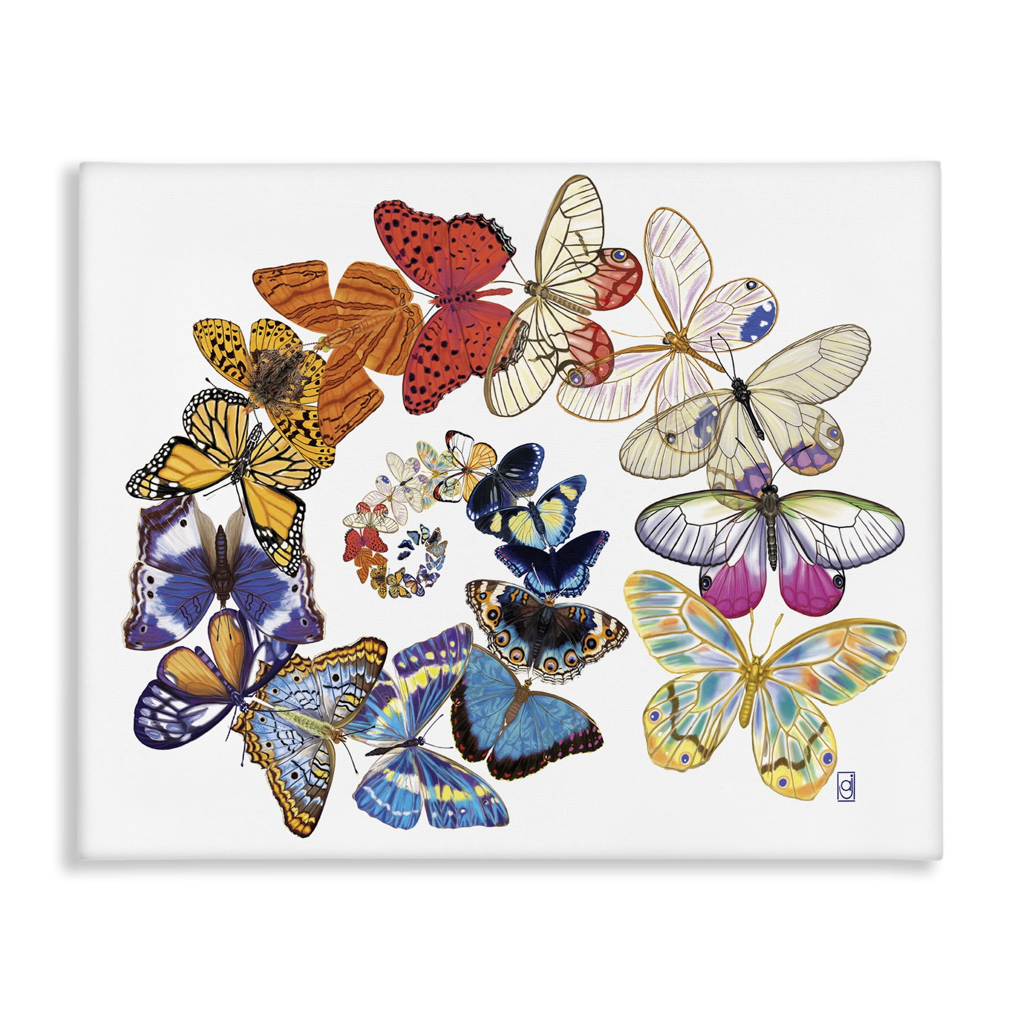 Stupell Industries Flying Butterfly Spiral Animals Painting Wrapped Canvas Art Print Wall Art, 20 x 16