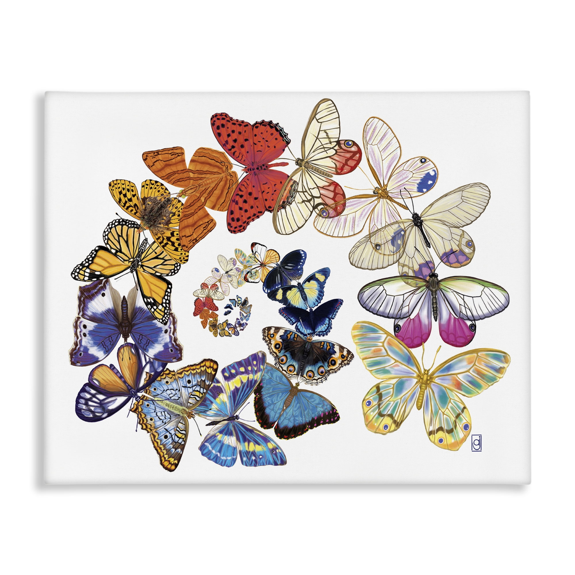 Stupell Industries Flying Butterfly Spiral Animals Painting Wrapped Canvas Art Print Wall Art, 40 x 30