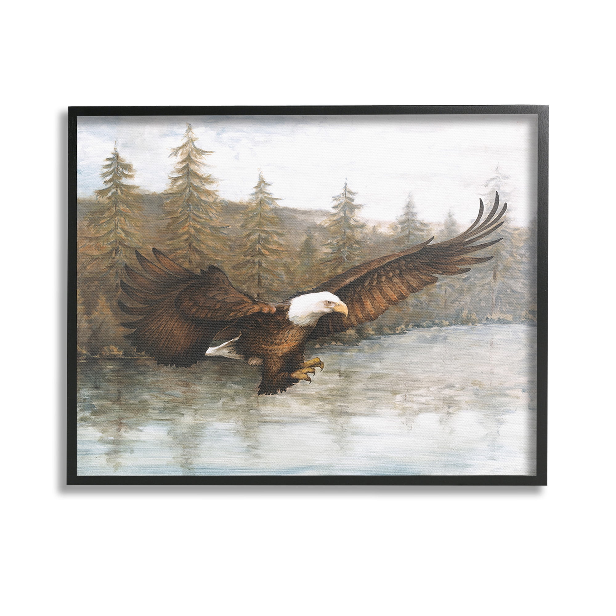 Stupell Industries Flying Eagle over Lake Animals & Insects Painting Black Framed Art Print Wall Art, 14 x 11