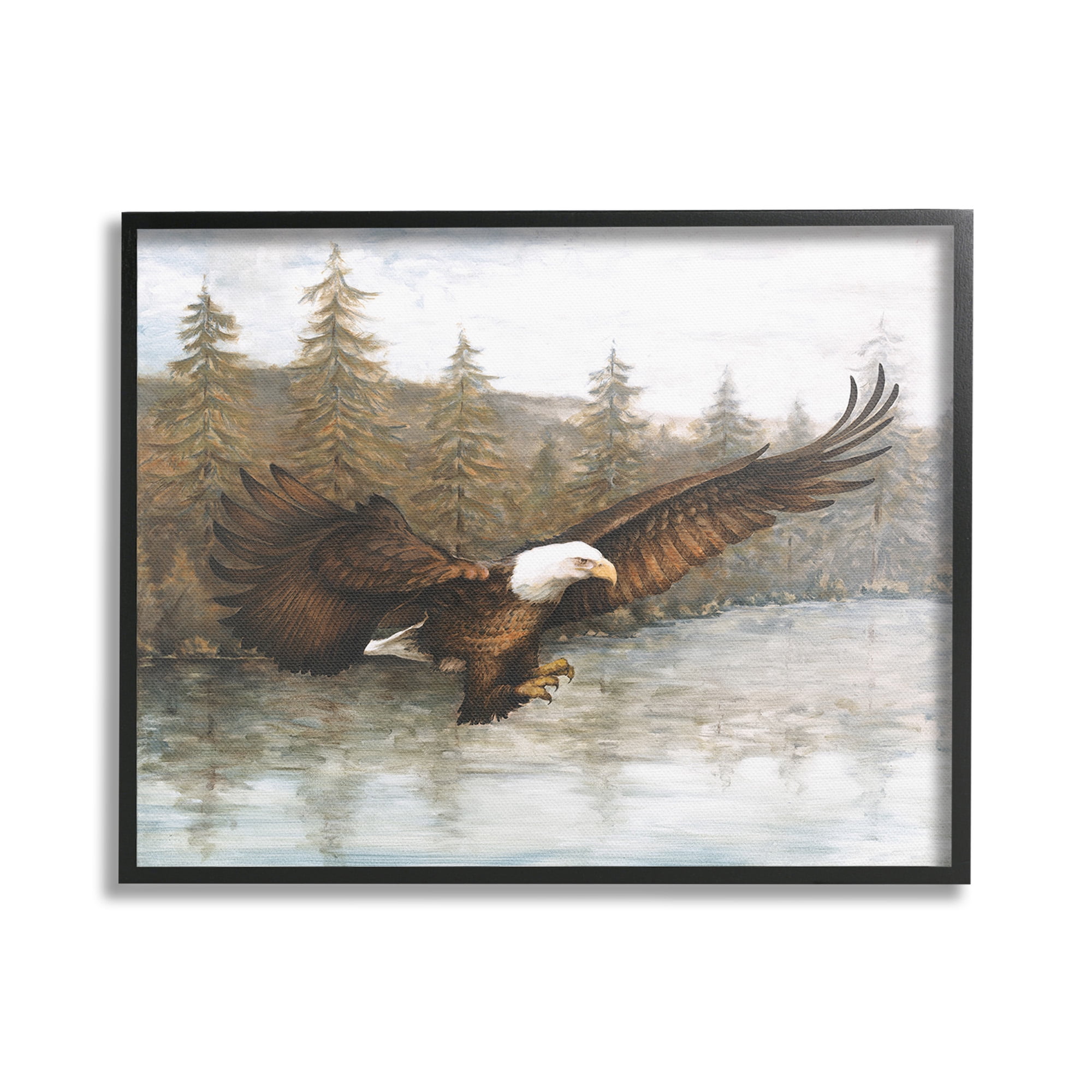 Stupell Industries Flying Eagle over Lake Animals & Insects Painting Black Framed Art Print Wall Art, 20 x 16