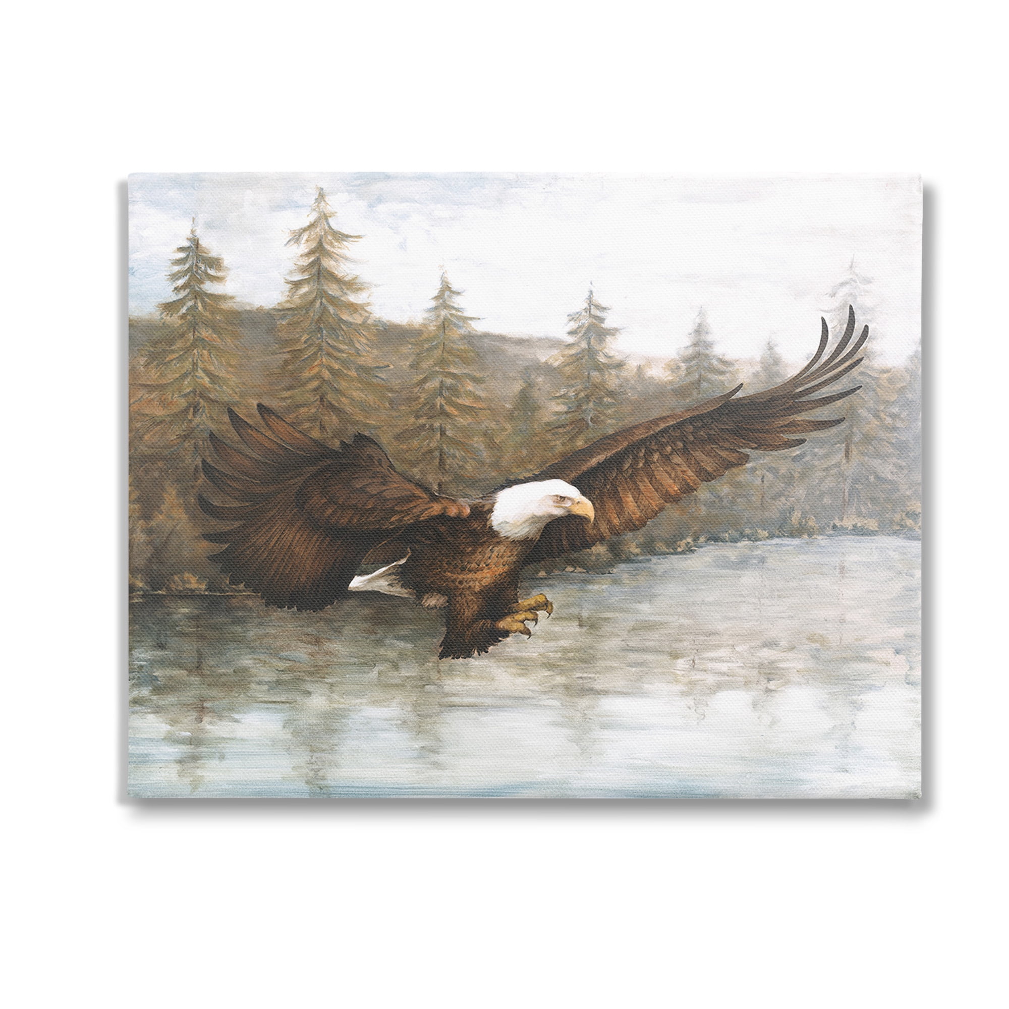 Stupell Industries Flying Eagle over Lake Animals & Insects Painting Gallery Wrapped Canvas Art Print Wall Art, 20 x 16