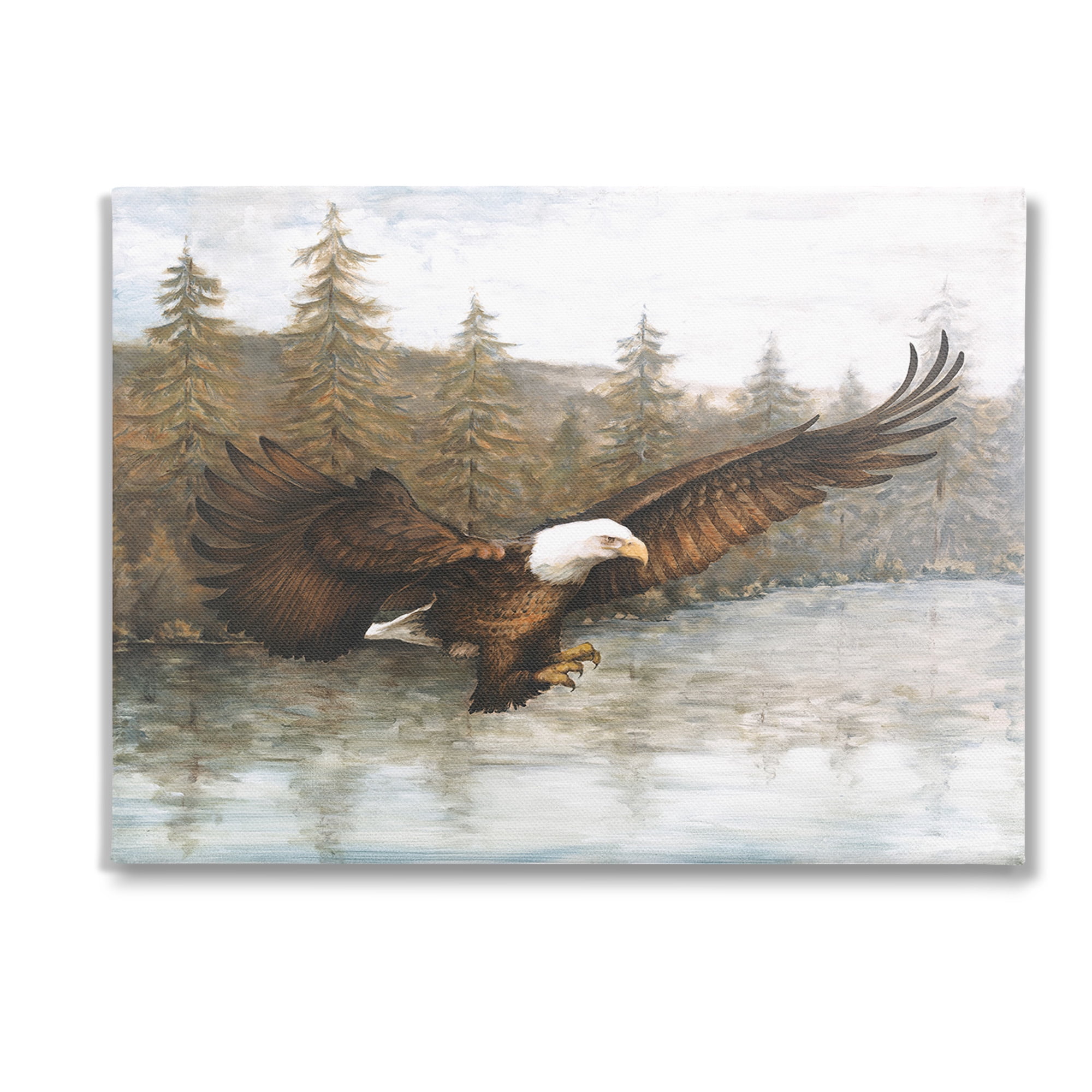 Stupell Industries Flying Eagle over Lake Animals & Insects Painting Gallery Wrapped Canvas Art Print Wall Art, 40 x 30