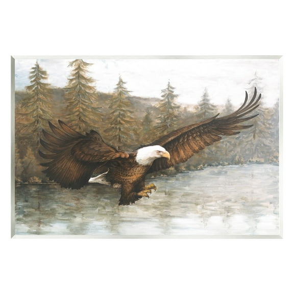 Stupell Industries Flying Eagle over Lake Animals & Insects Painting Unframed Art Print Wall Art, 15 x 10