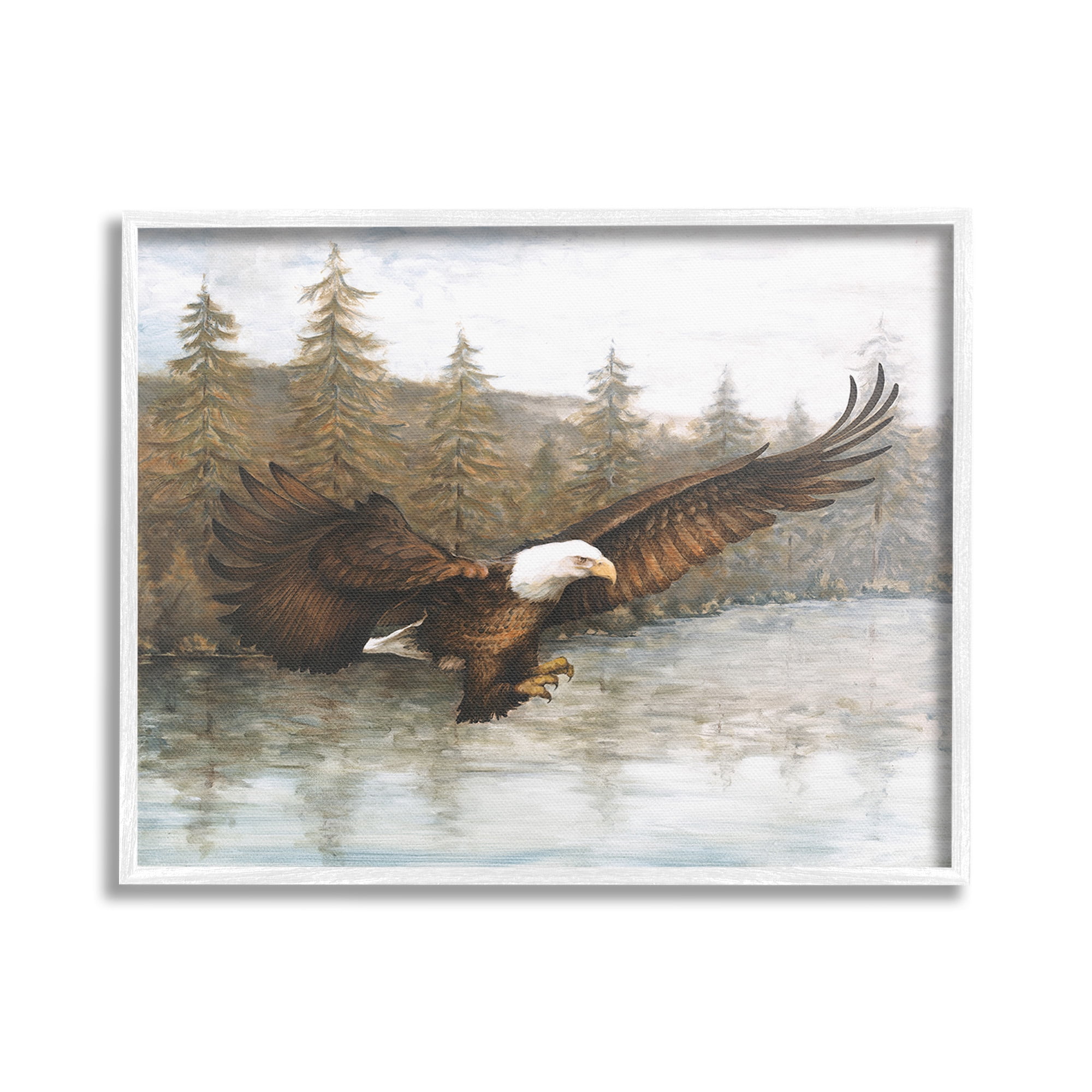 Stupell Industries Flying Eagle over Lake Animals & Insects Painting White Framed Art Print Wall Art, 20 x 16