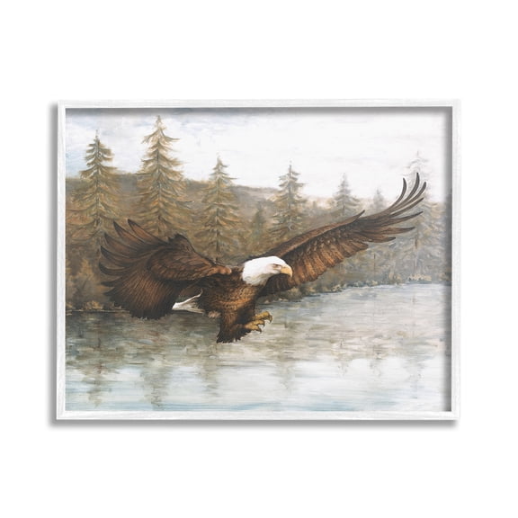 Stupell Industries Flying Eagle over Lake Animals & Insects Painting White Framed Art Print Wall Art, 30 x 24