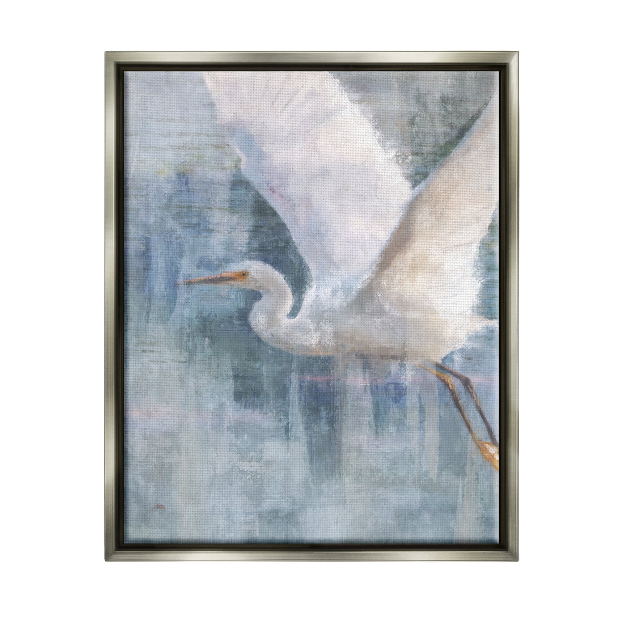 Stupell Industries Flying Egret Coastal Abstraction Coastal Painting Gray Floater Framed Art Print Wall Art