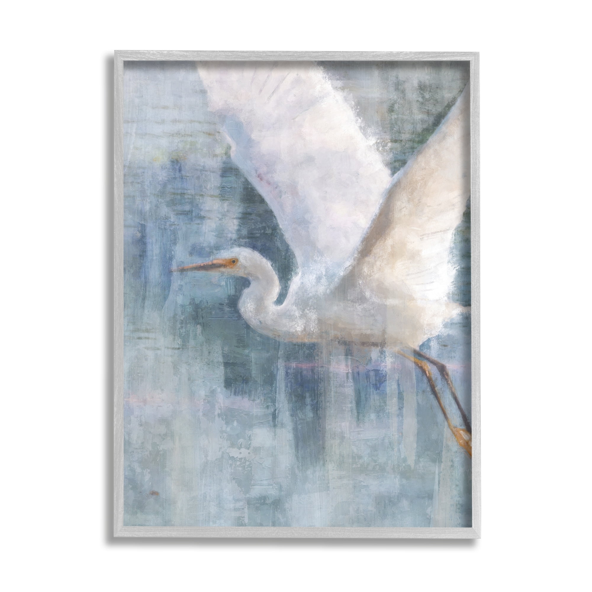 Stupell Industries Flying Egret Coastal Abstraction Coastal Painting Gray Framed Art Print Wall Art