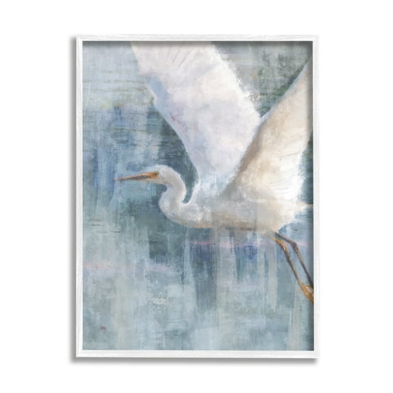 Stupell Industries Flying Egret Coastal Abstraction Coastal Painting White Framed Art Print Wall Art