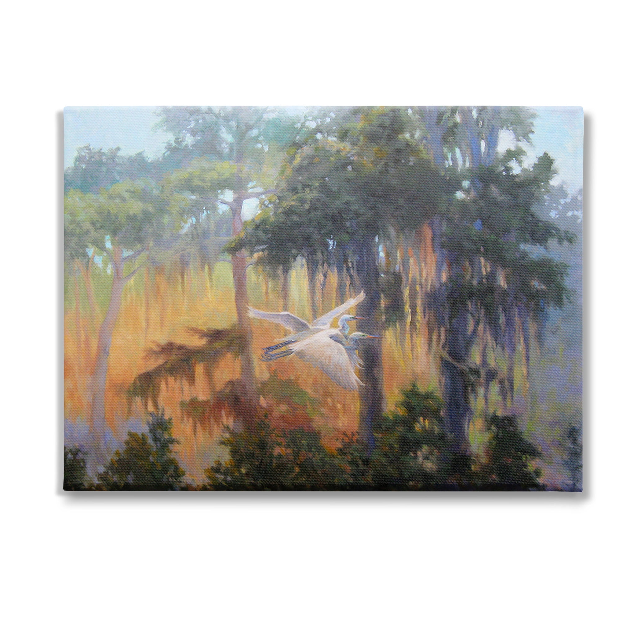 Stupell Industries Flying Egrets in Forest Animals & Insects Painting Gallery Wrapped Canvas Art Print Wall Art, 40 x 30