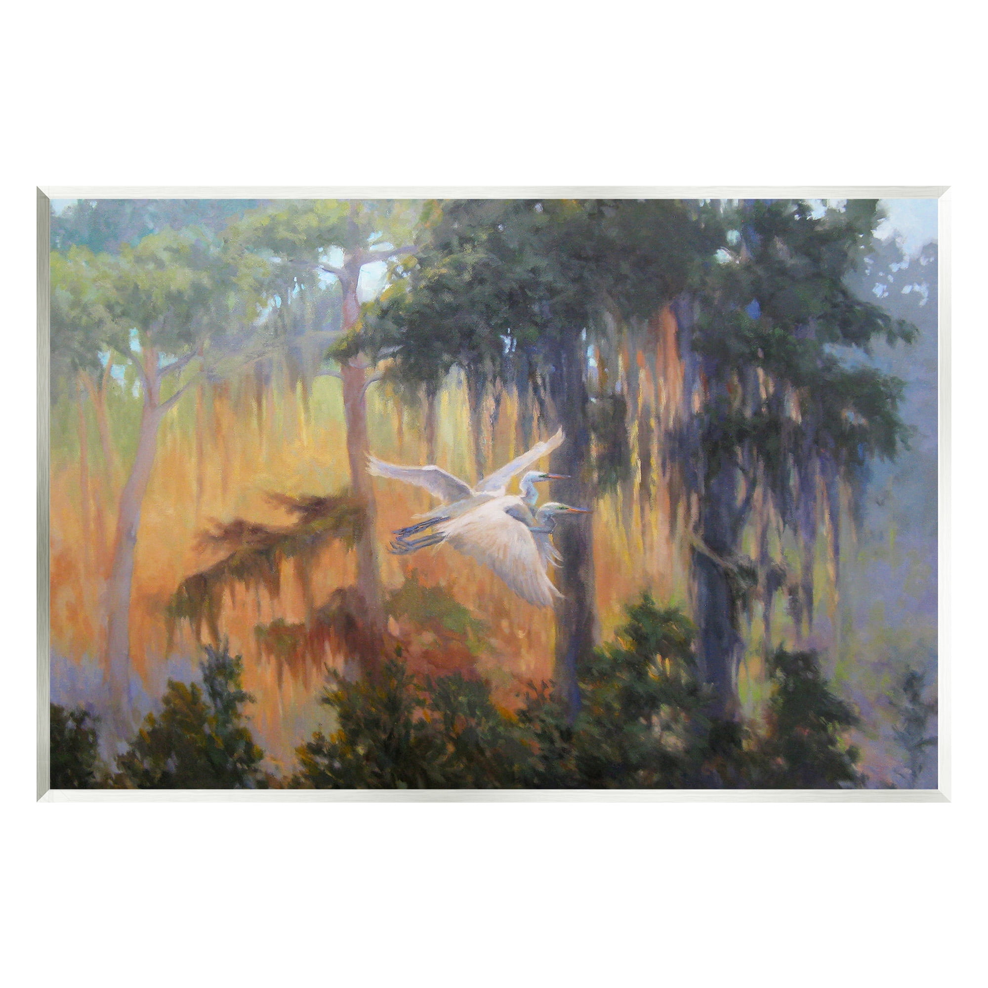 Stupell Industries Flying Egrets in Forest Animals & Insects Painting Unframed Art Print Wall Art, 15 x 10